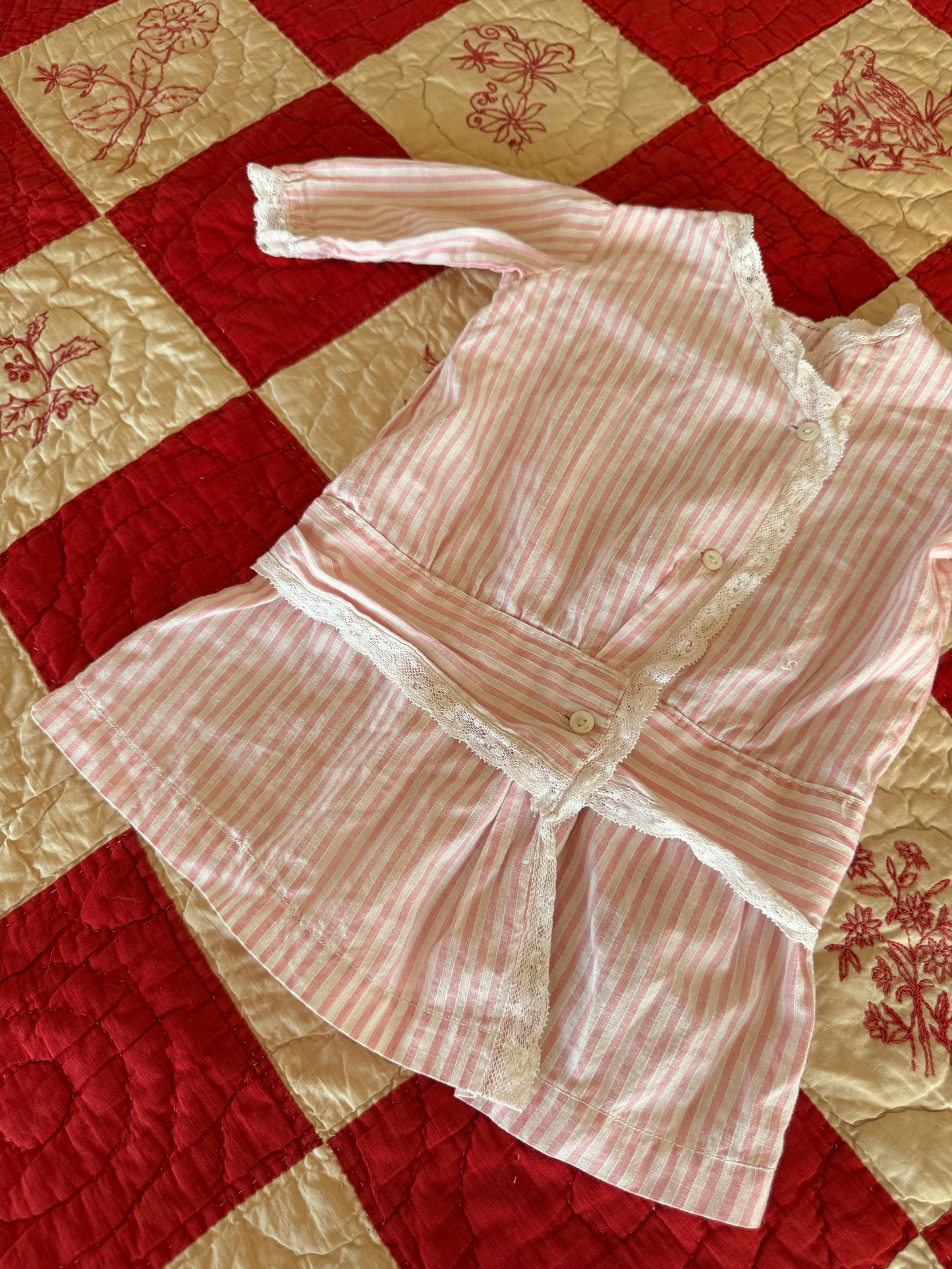 1920s pink candy striped dress
