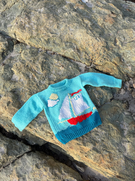 1960s hand knit sailboat sweater