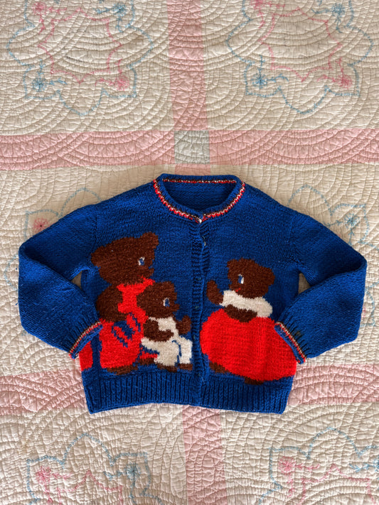 1960s three little bears cardigan, royal blue