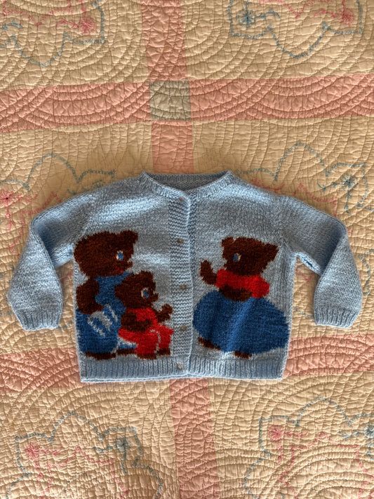 1960s three little bears cardigan, baby blue