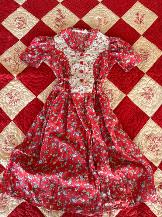 1940s quilted red housecoat dress