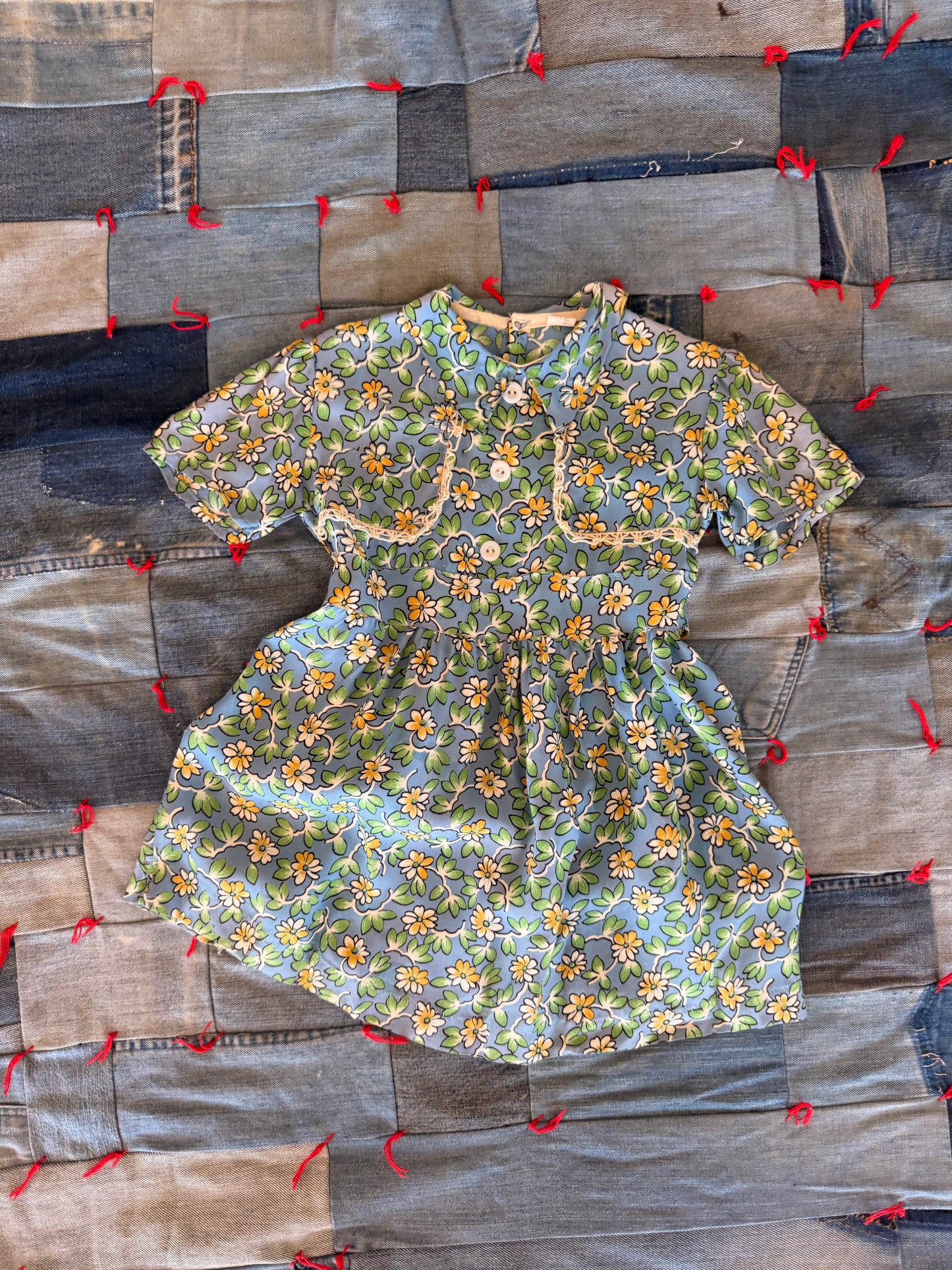 1940s blue rayon flower dress