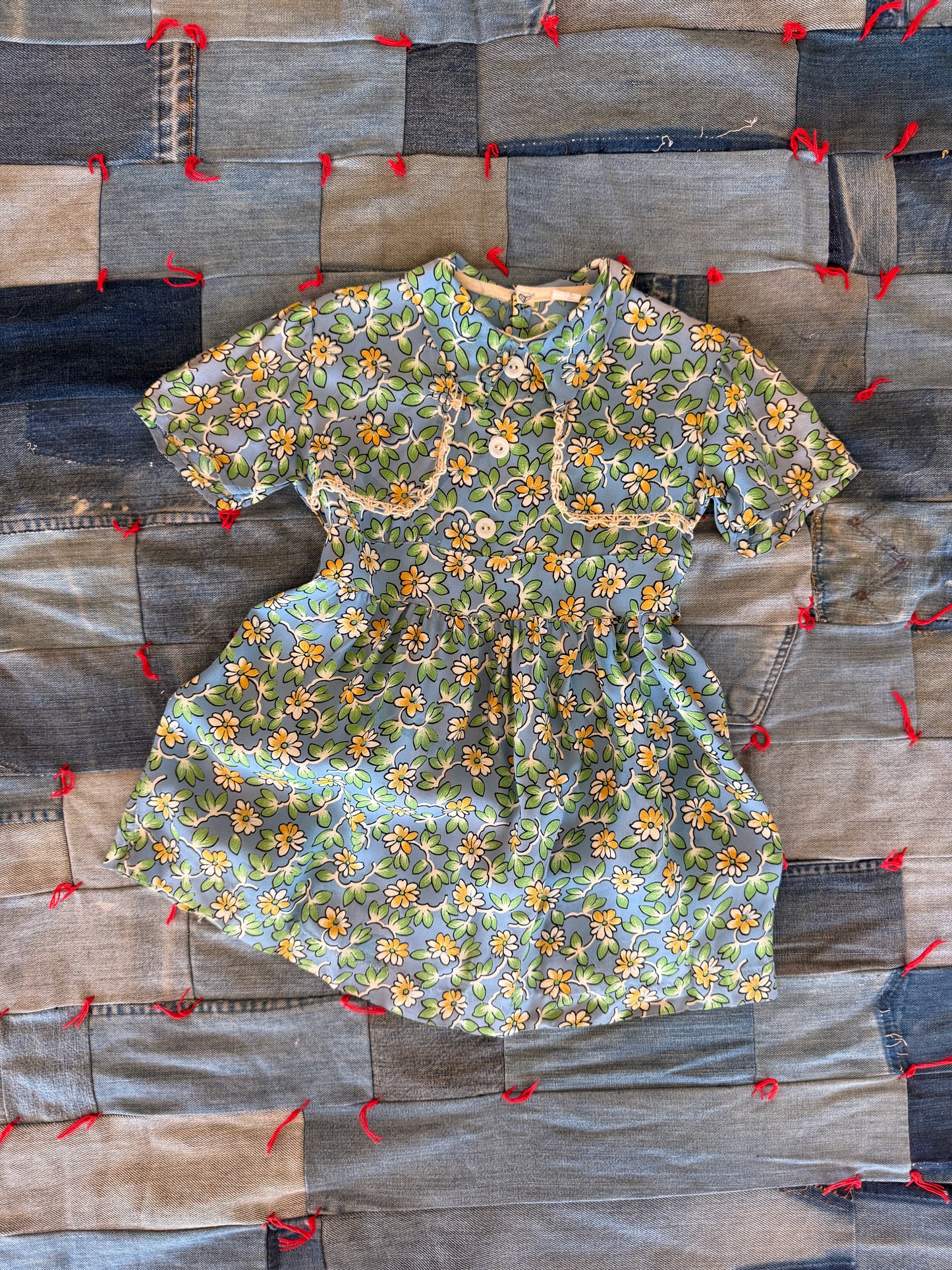 1940s blue rayon flower dress