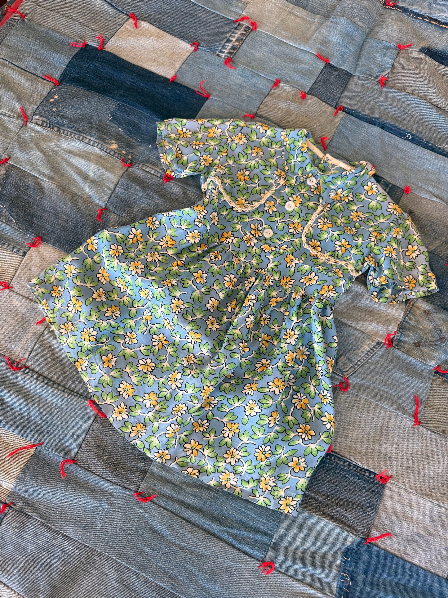 1940s blue rayon flower dress