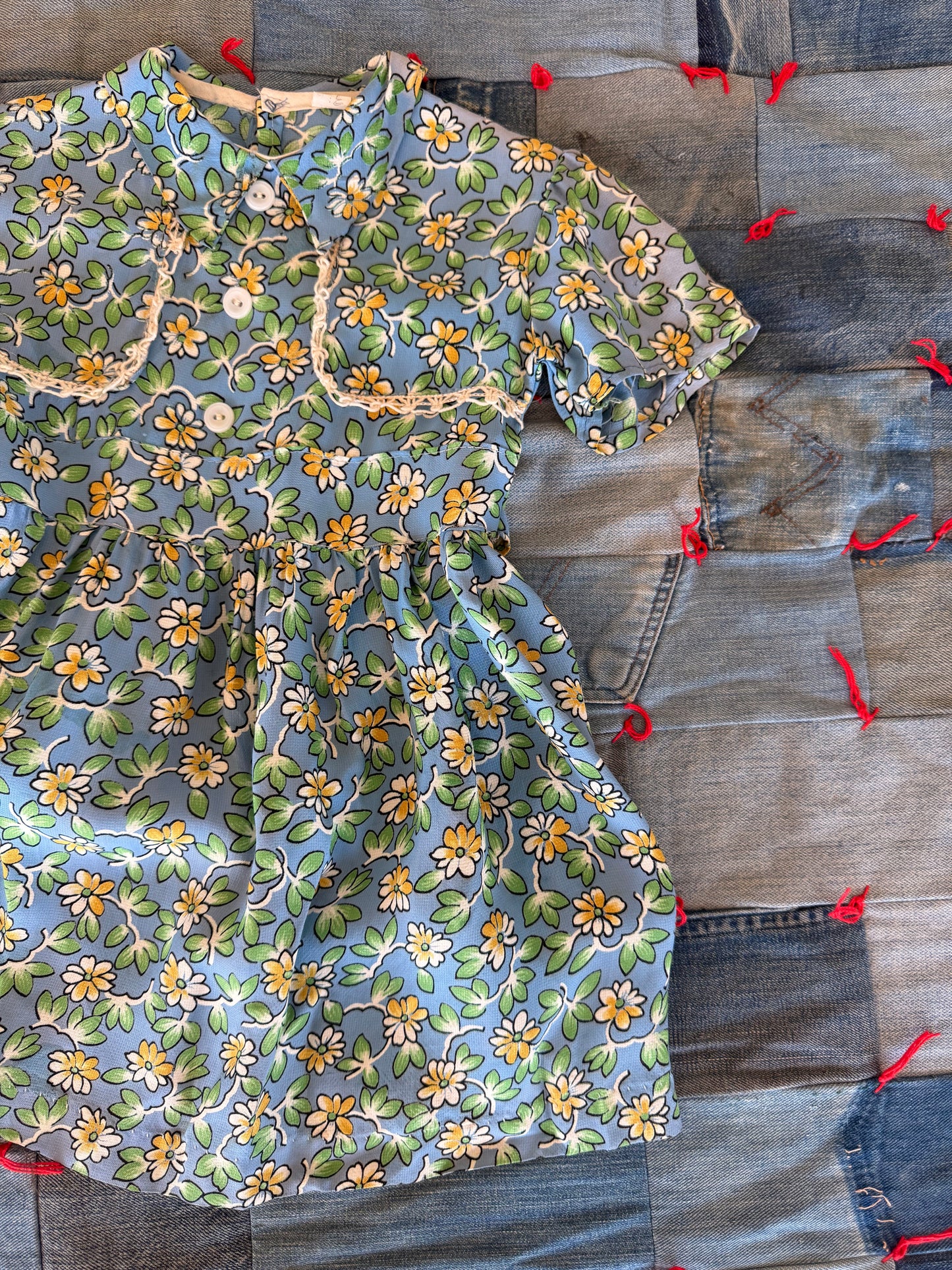 1940s blue rayon flower dress