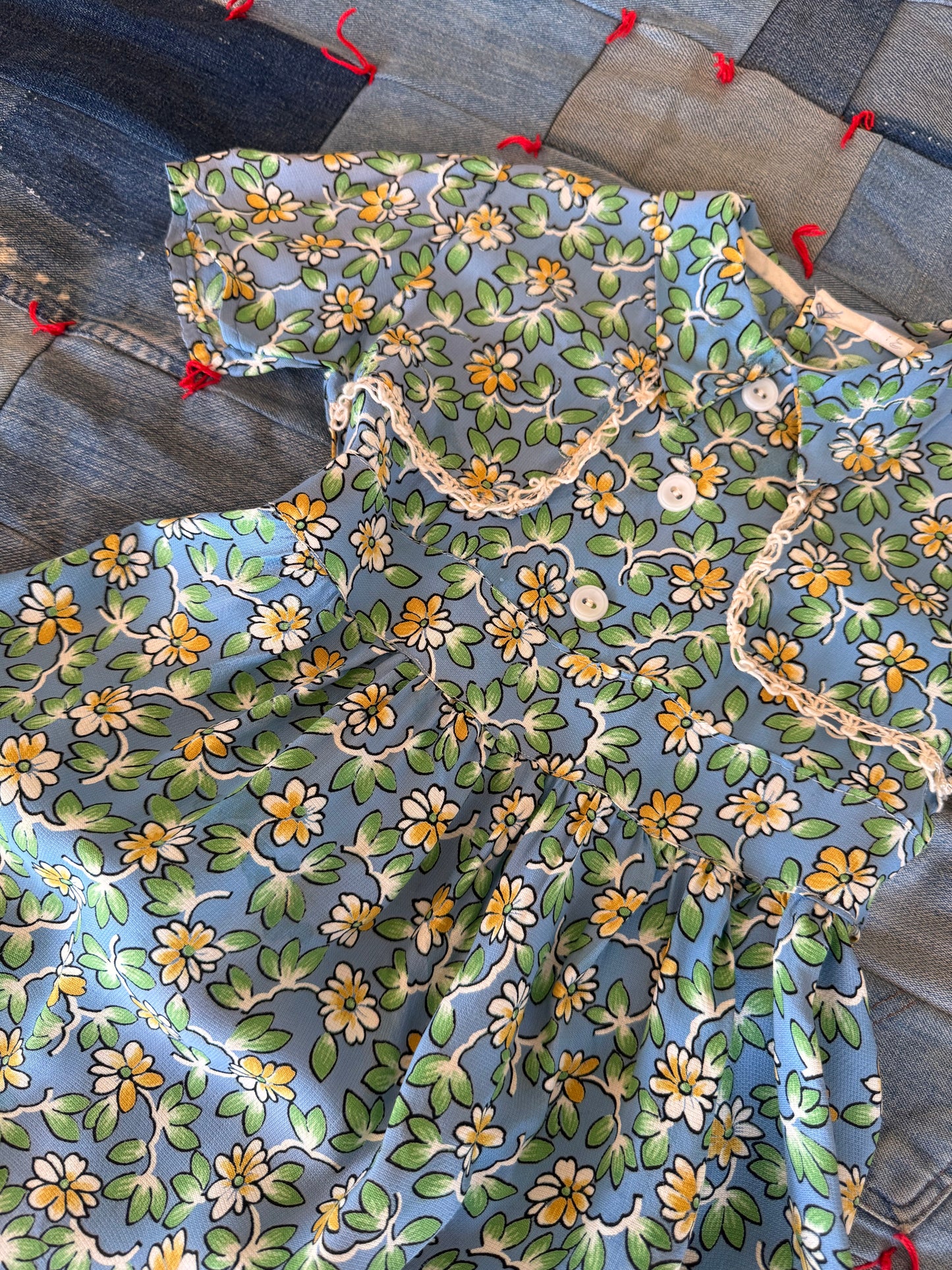 1940s blue rayon flower dress