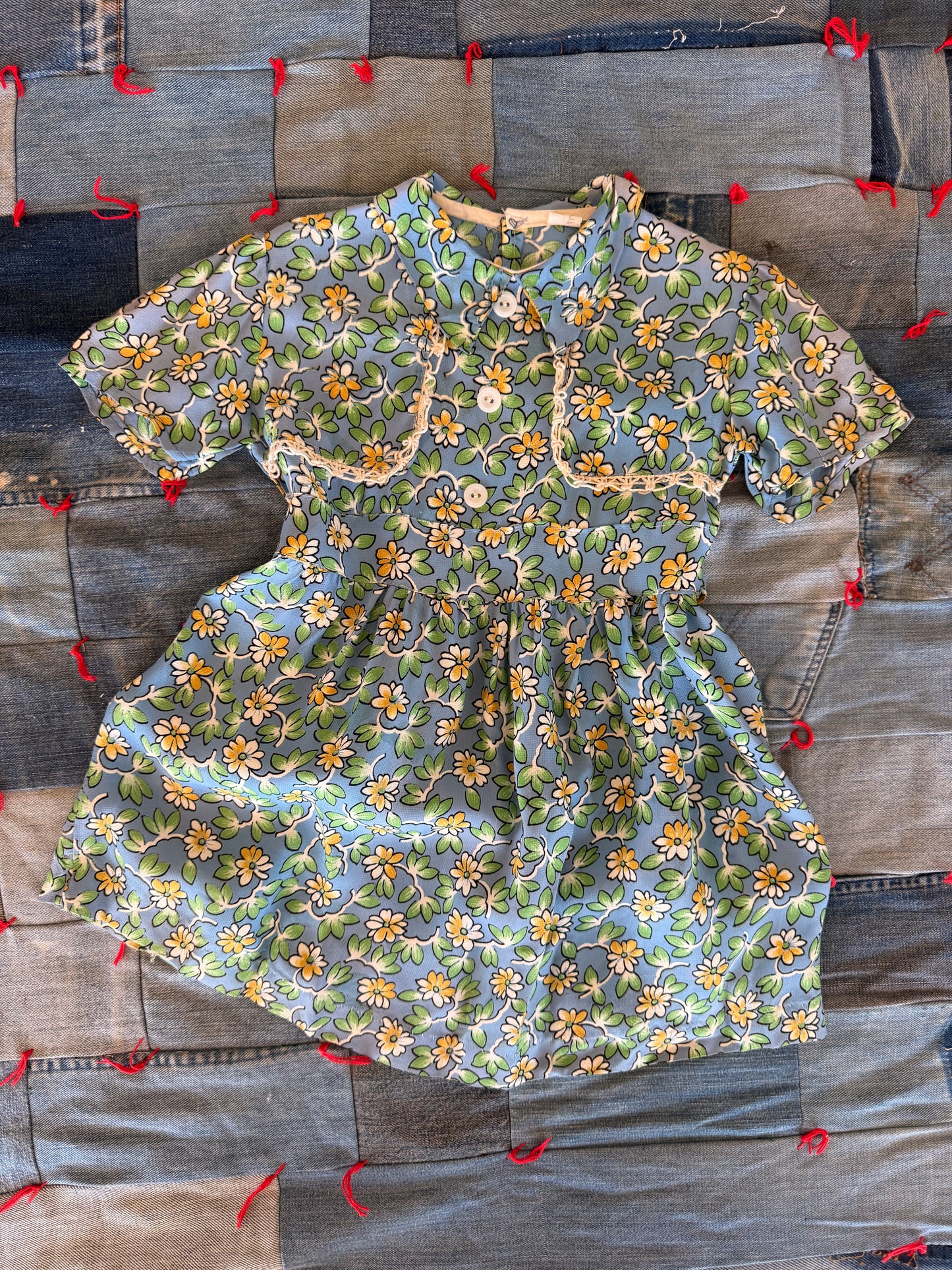 1940s blue rayon flower dress