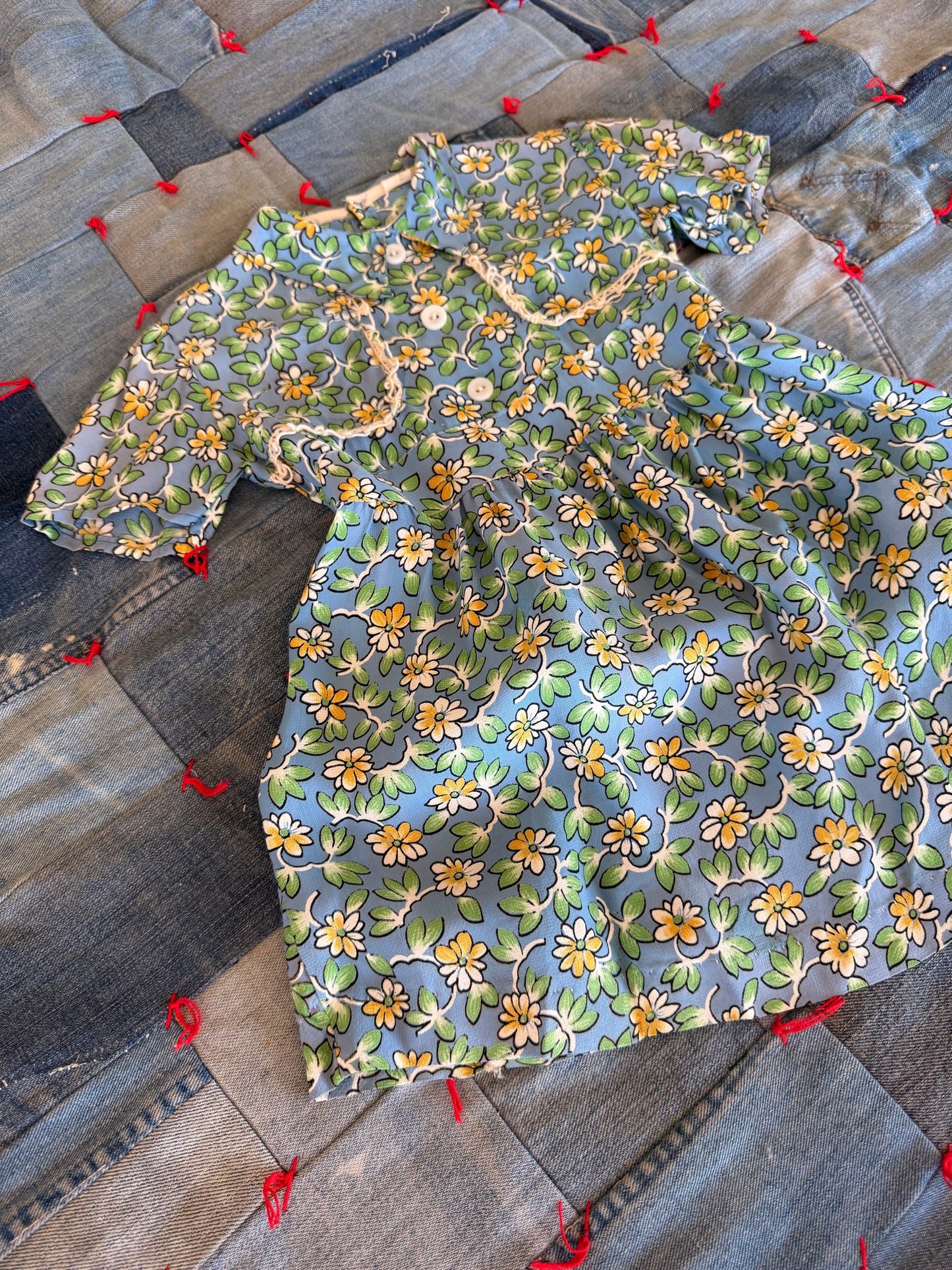 1940s blue rayon flower dress