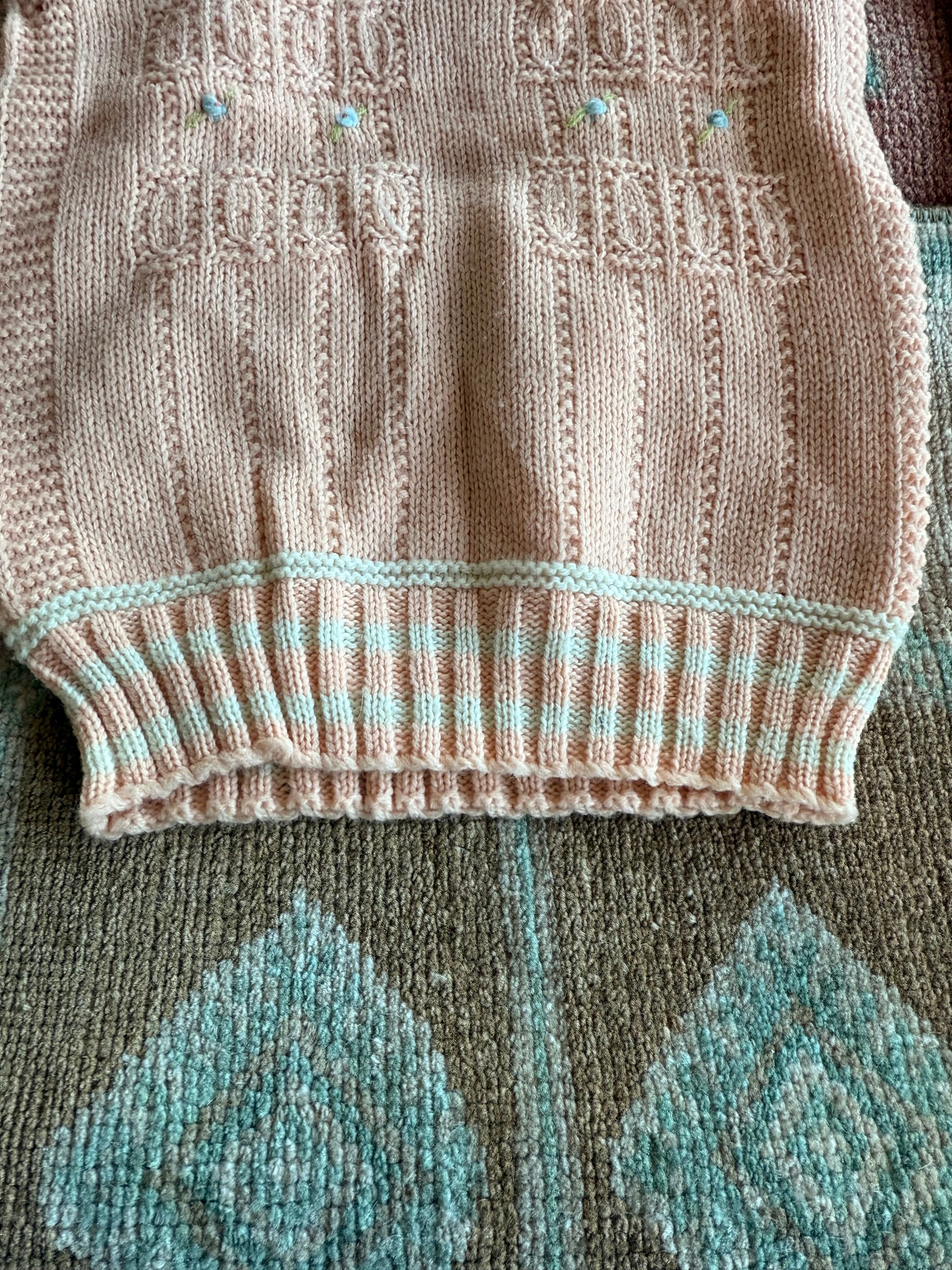 1930s pink wool hand knit sweater