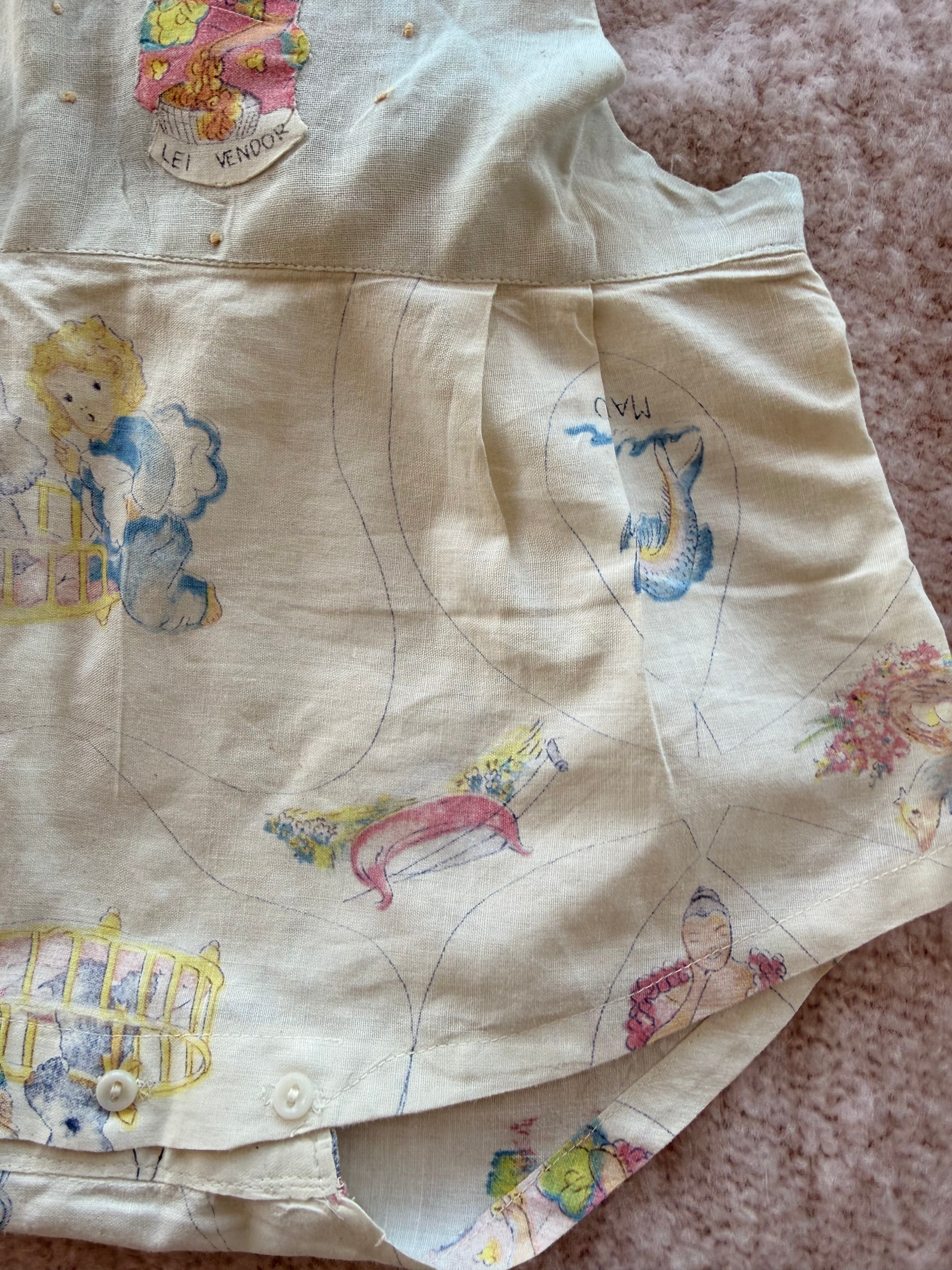 1950s hawaiian folk art romper