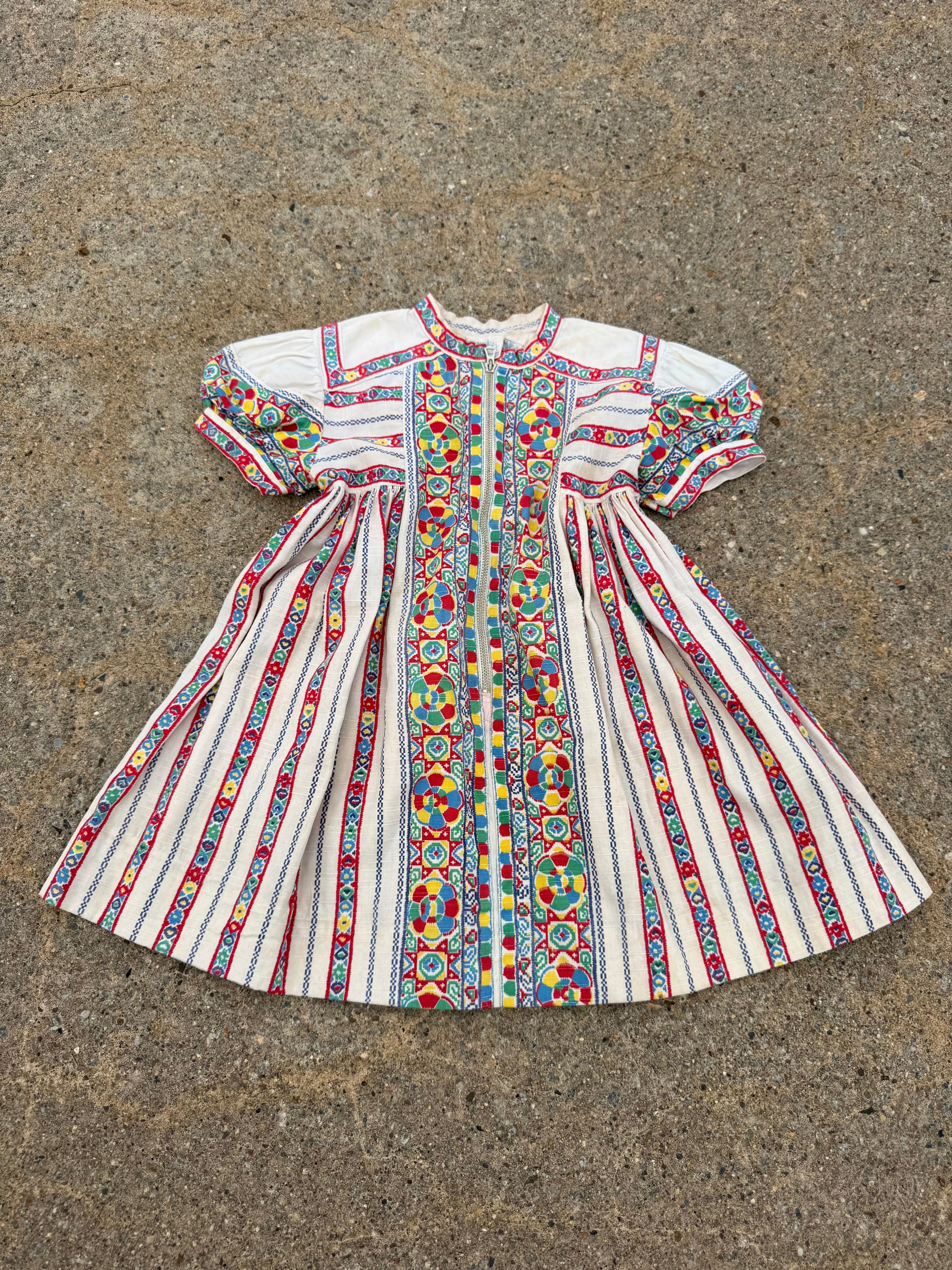 1930s geometric floral zip dress