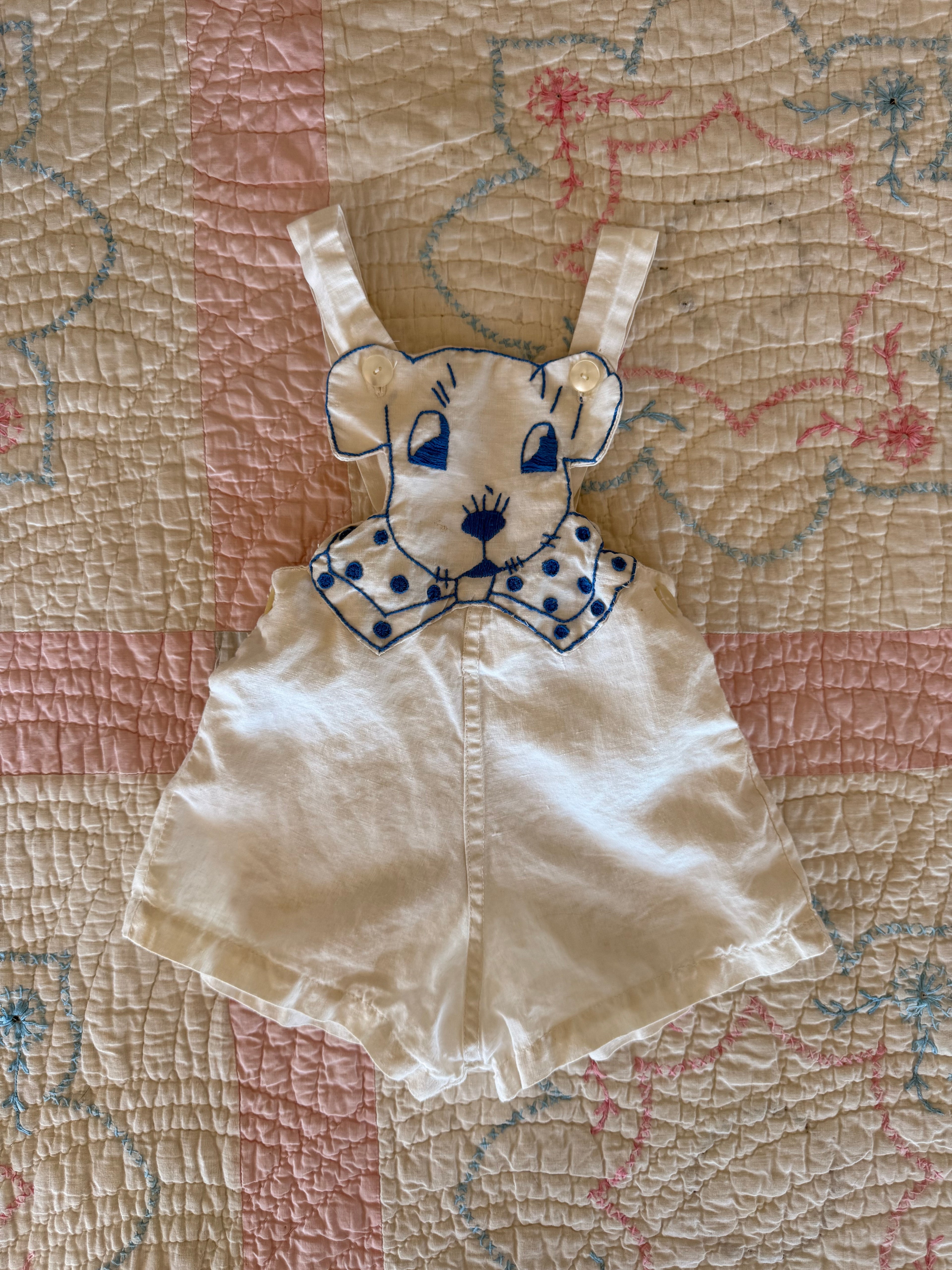 1960s puppy overalls, white