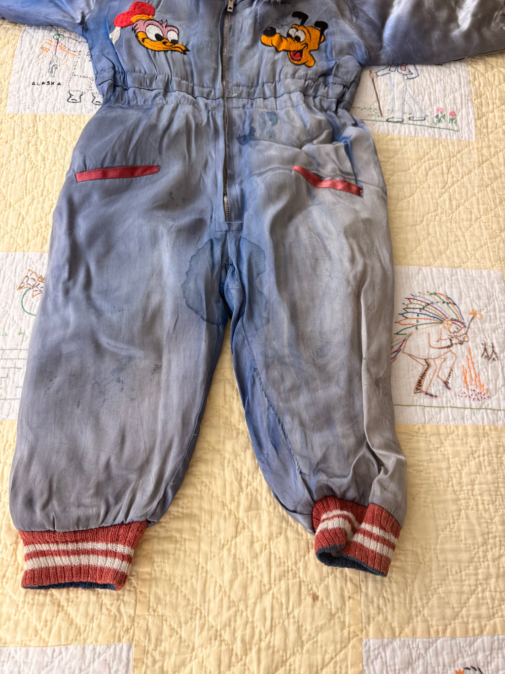 1940s japanese sukajan souvenir snowsuit, pluto & donald duck