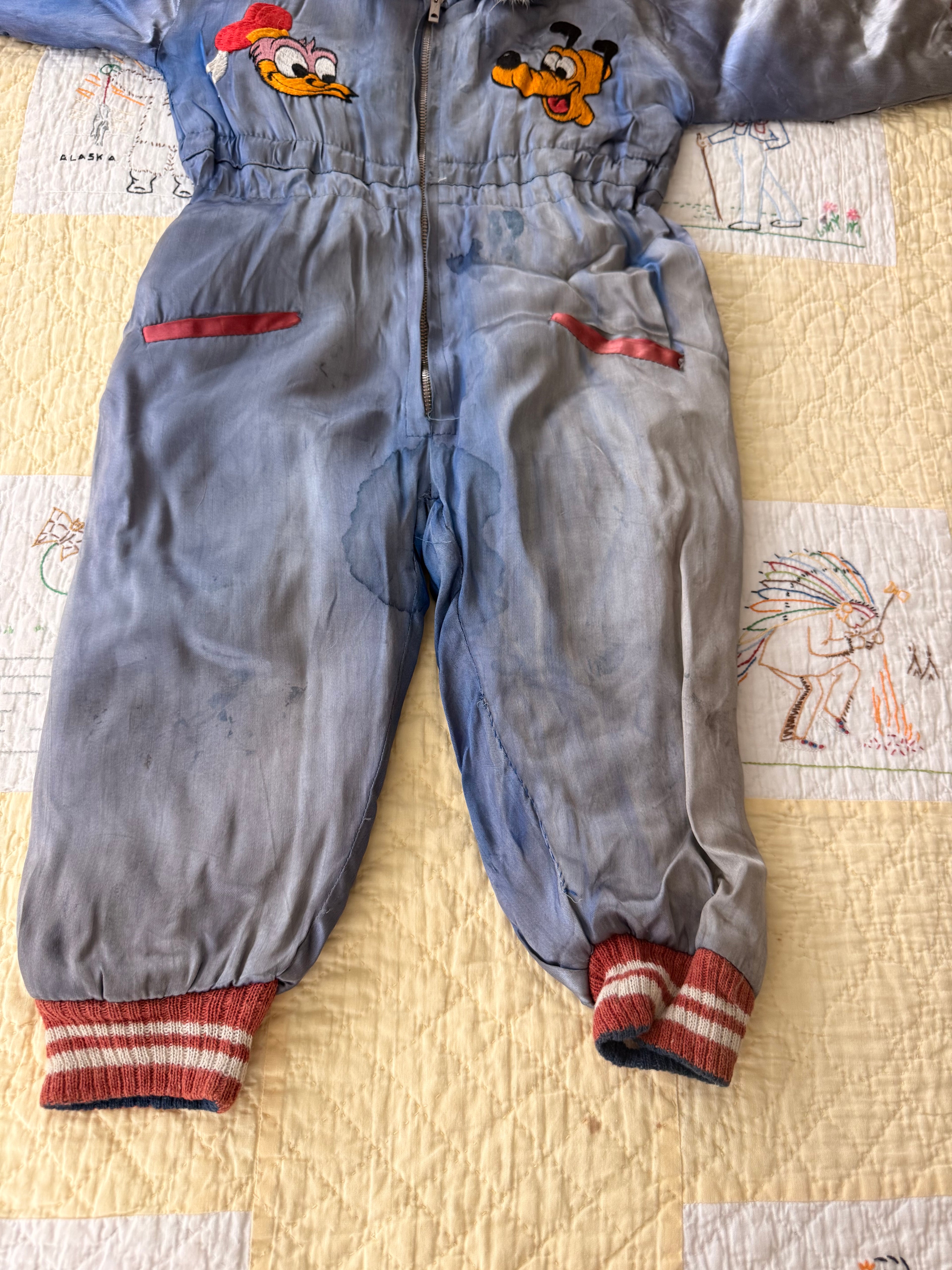 1940s japanese sukajan souvenir snowsuit, pluto & donald duck