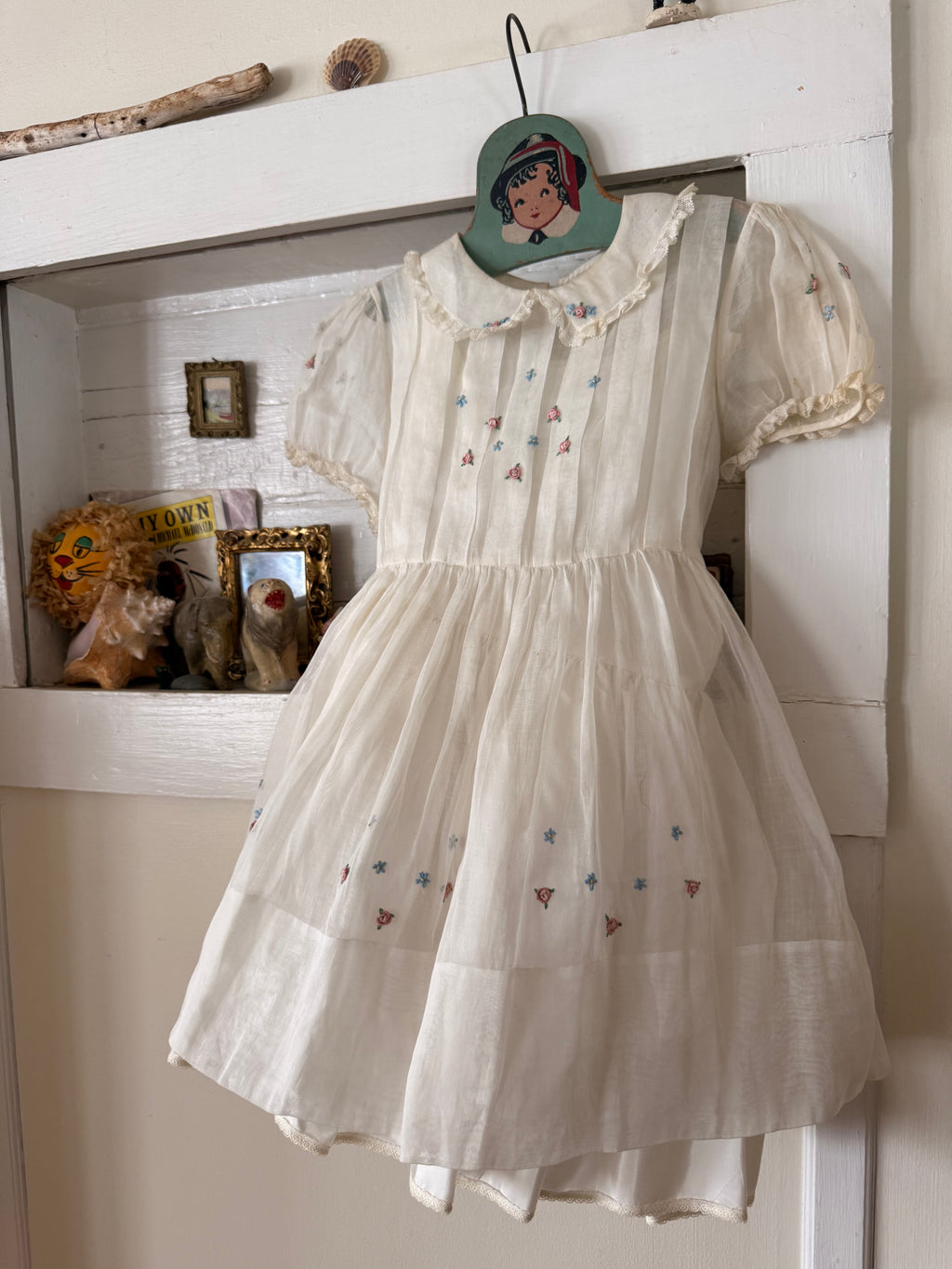 1950s embroidered organdy dress & slip