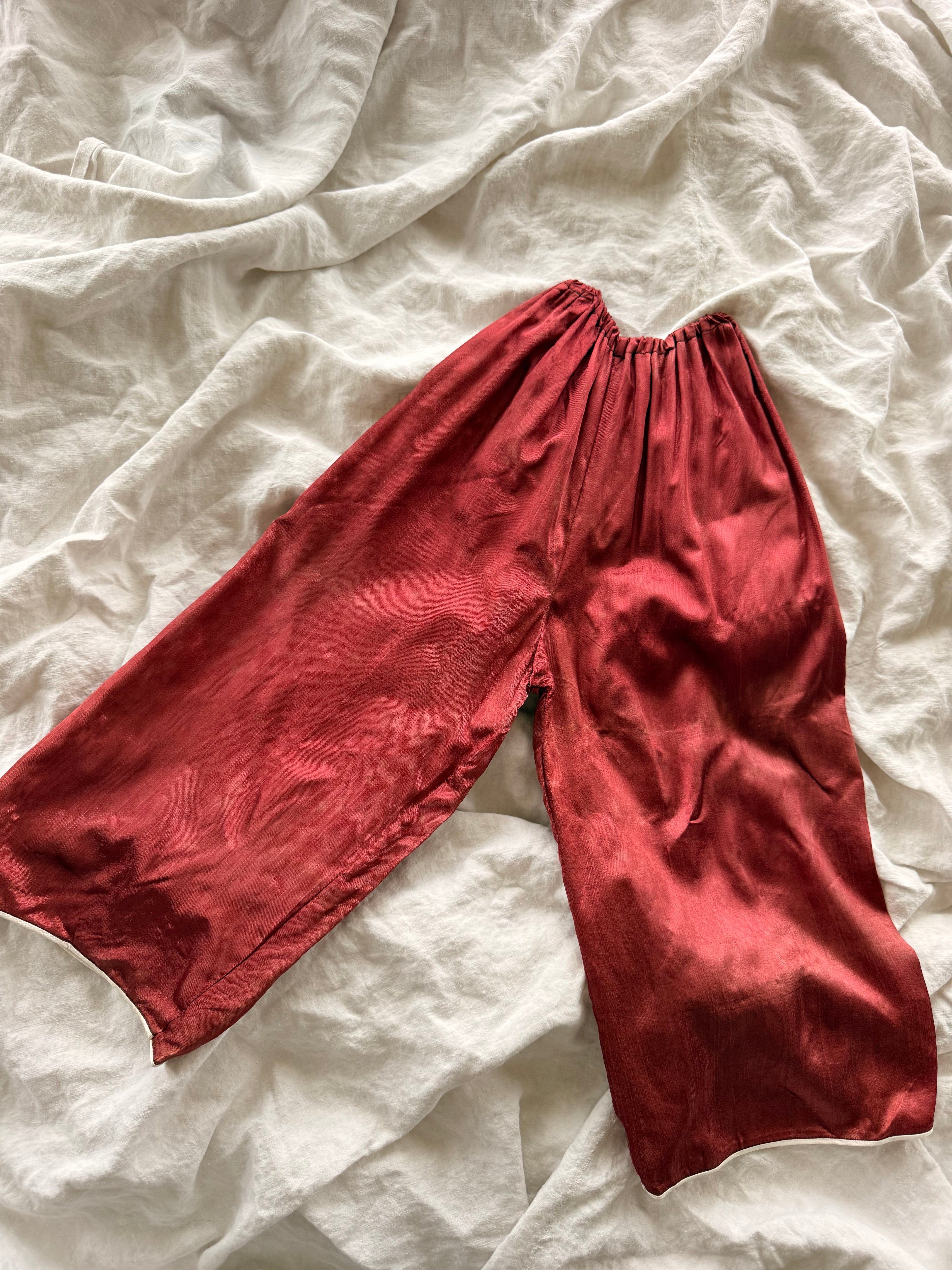 1960s chinese rust silk satin lounge set