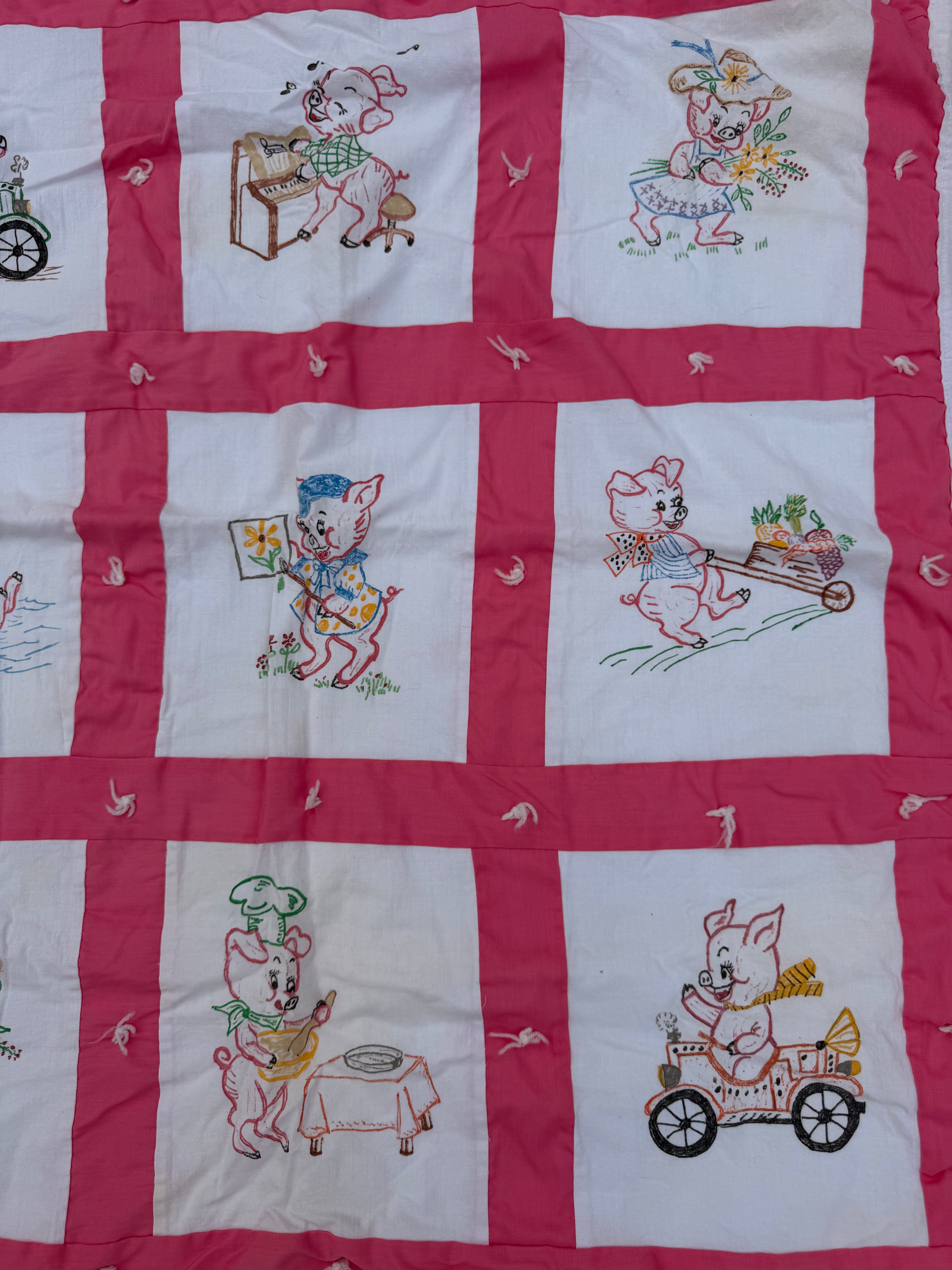 1970s little pigs crib quilt