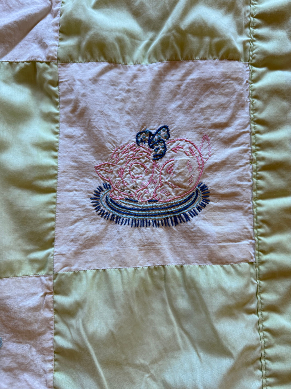1960s happy little animals embroidered crib quilt