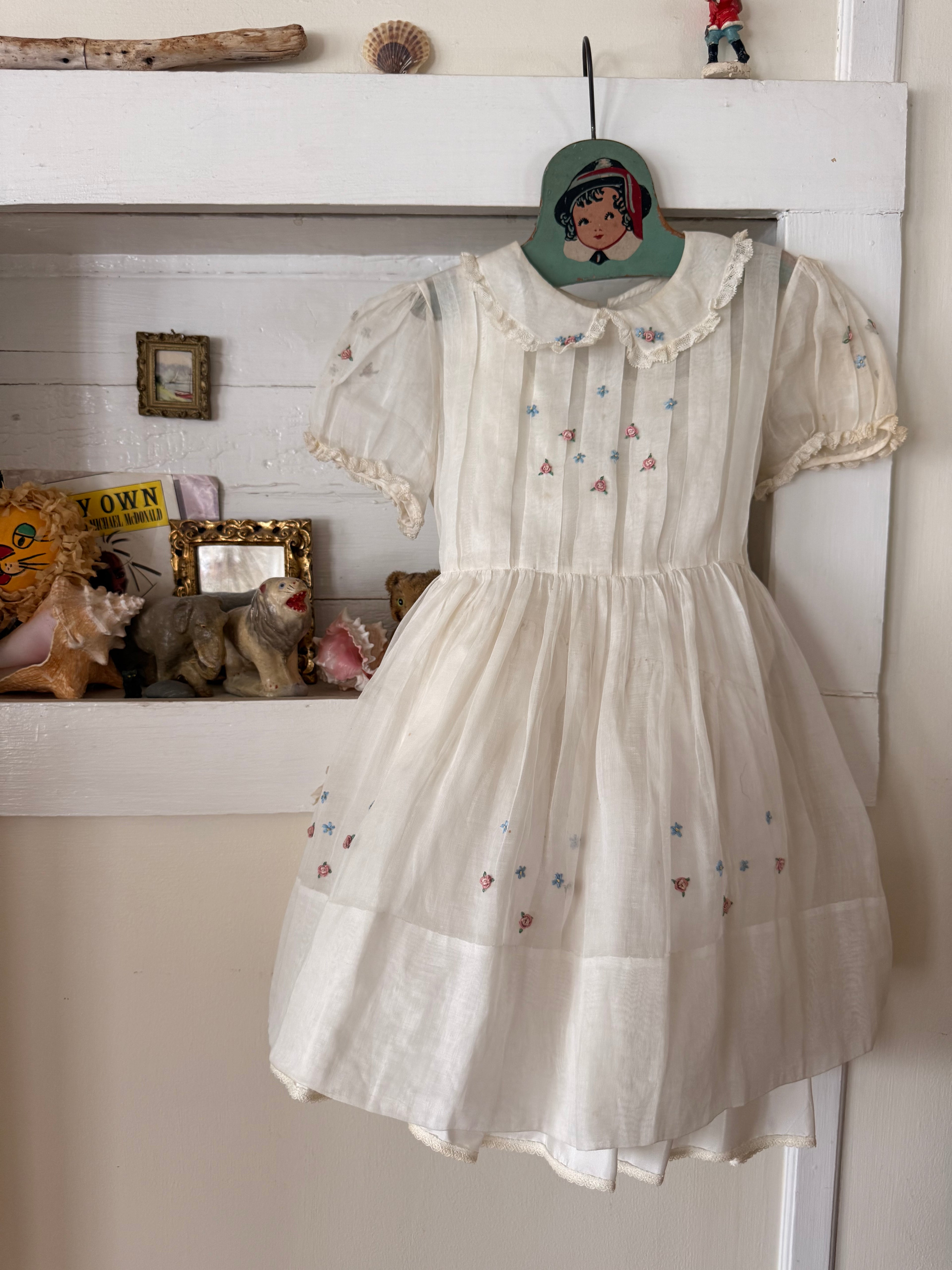 1950s embroidered organdy dress & slip