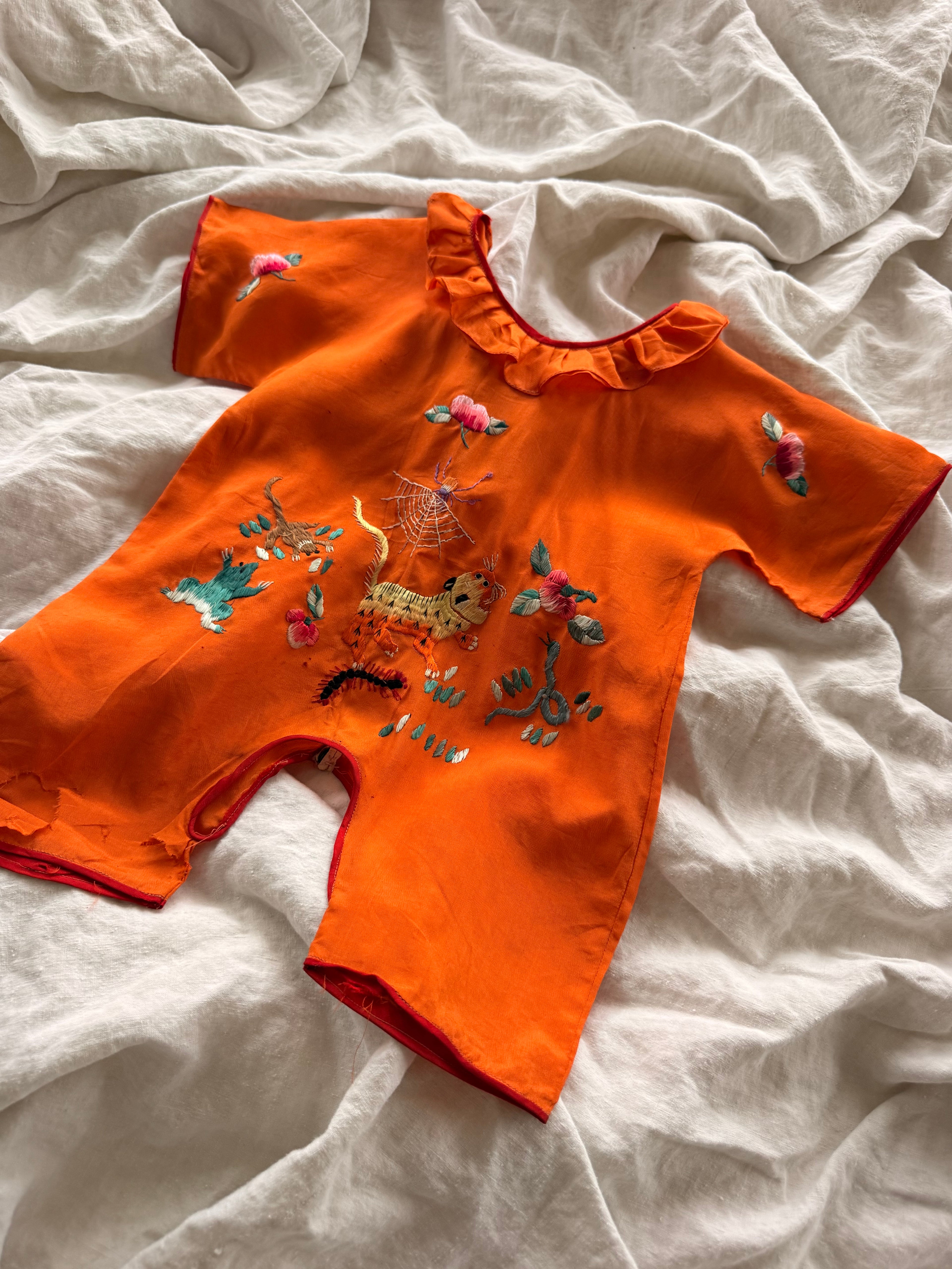 1920s chinese silk animal embroidered romper