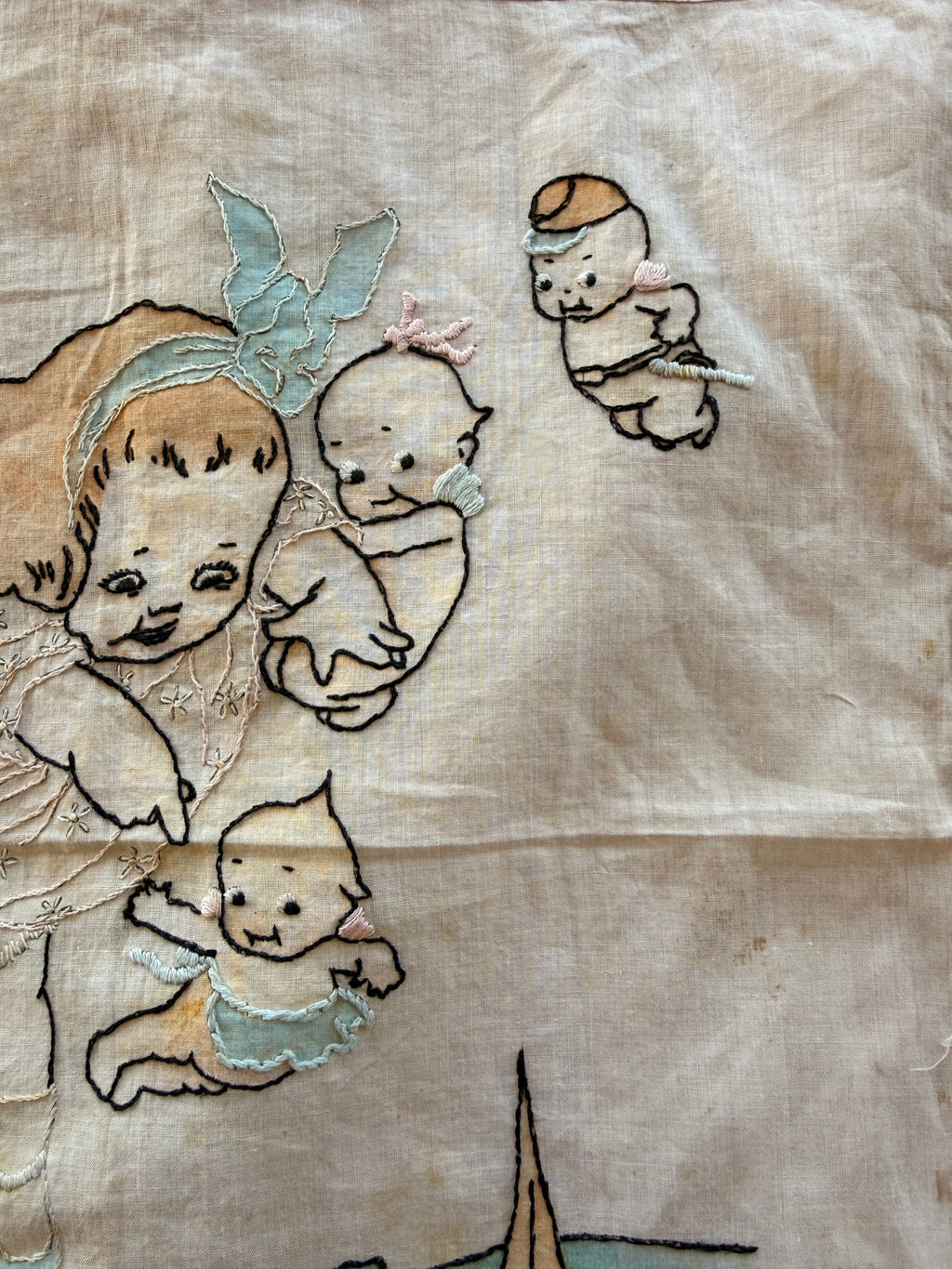 1900s embroidered kewpie handkerchief