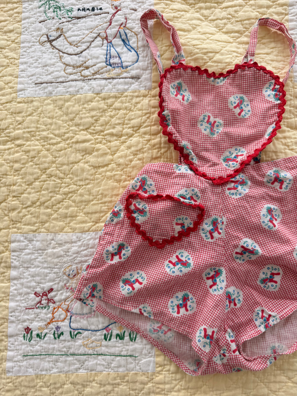 1950s heart shaped dutch pony romper
