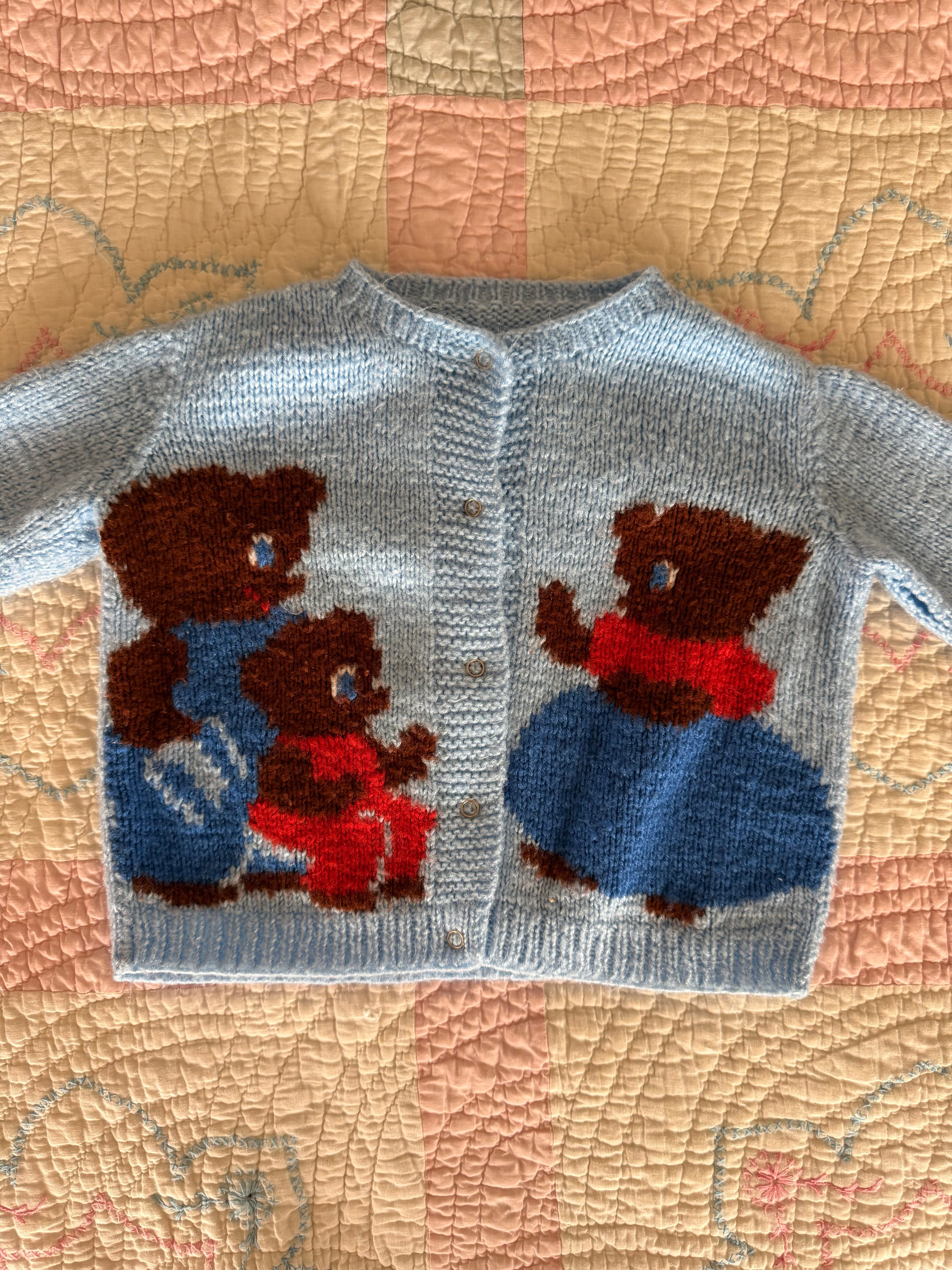 1960s three little bears cardigan, baby blue