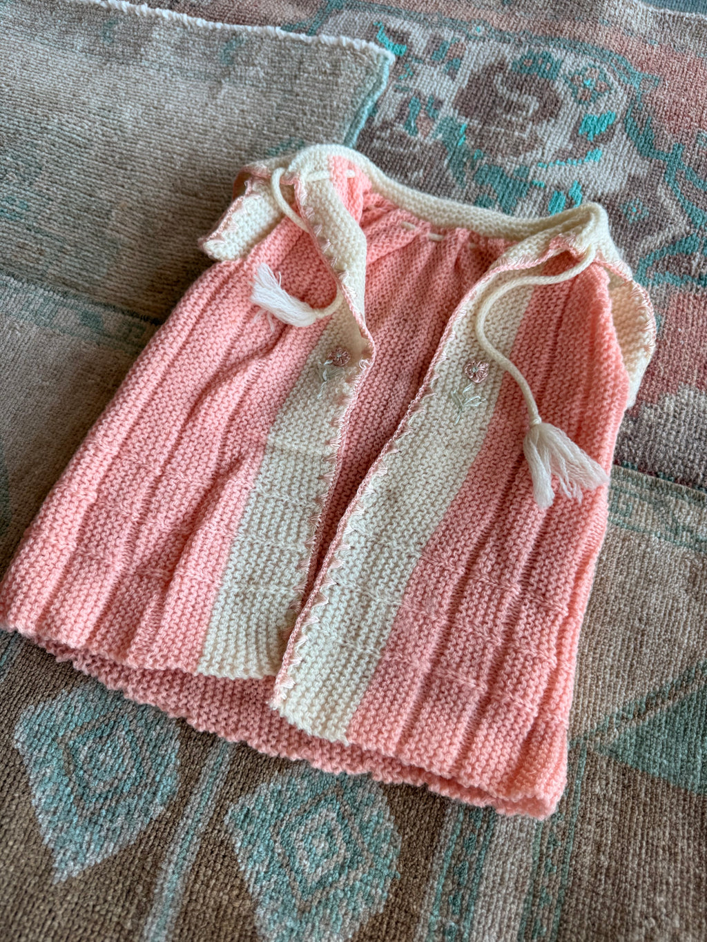 1940s pink wool hand knit robe coat