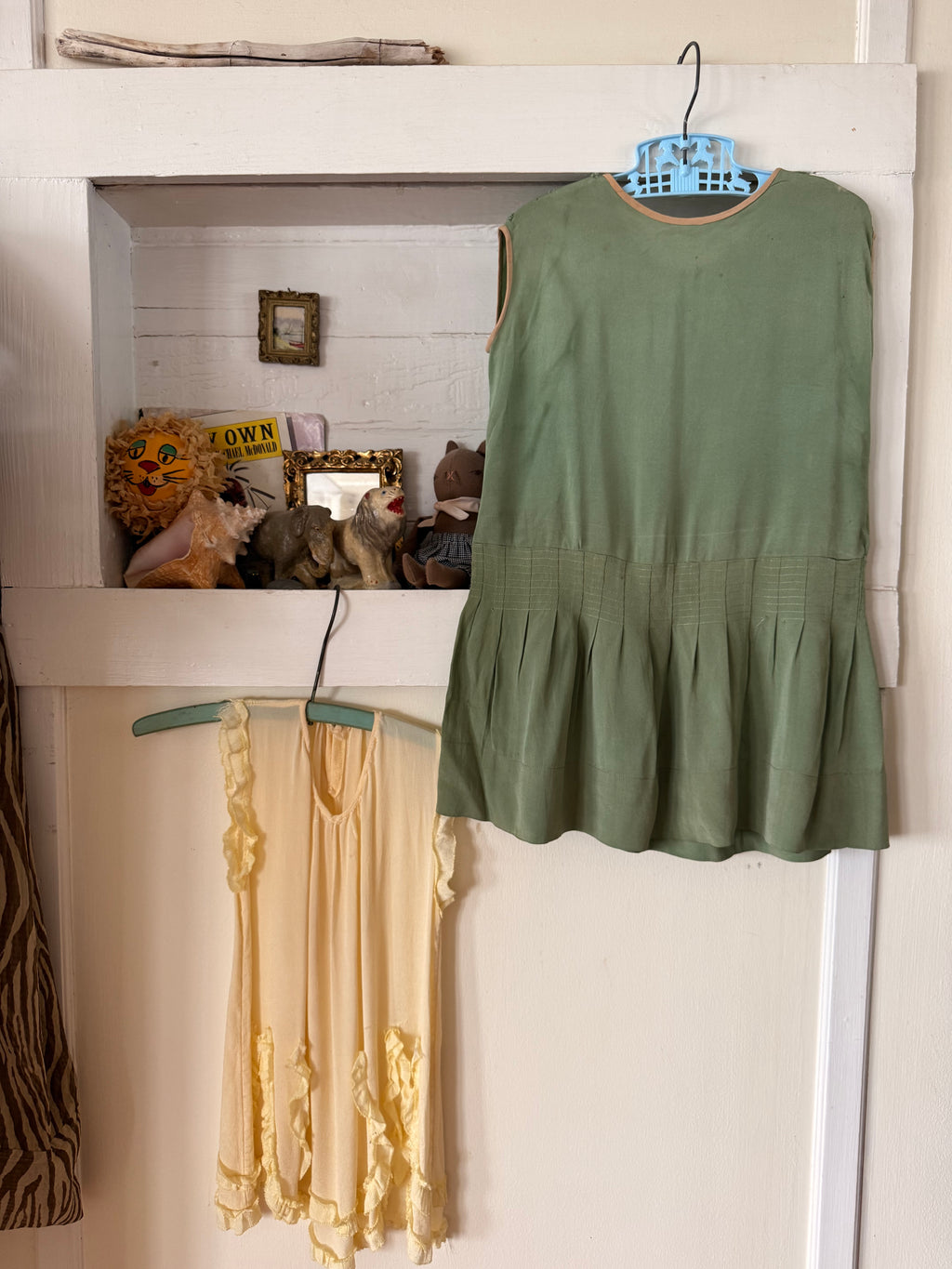 1920s green drop waist silk dress