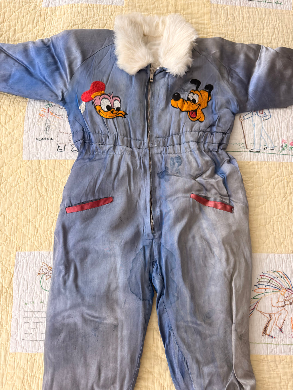 1940s japanese sukajan souvenir snowsuit, pluto & donald duck