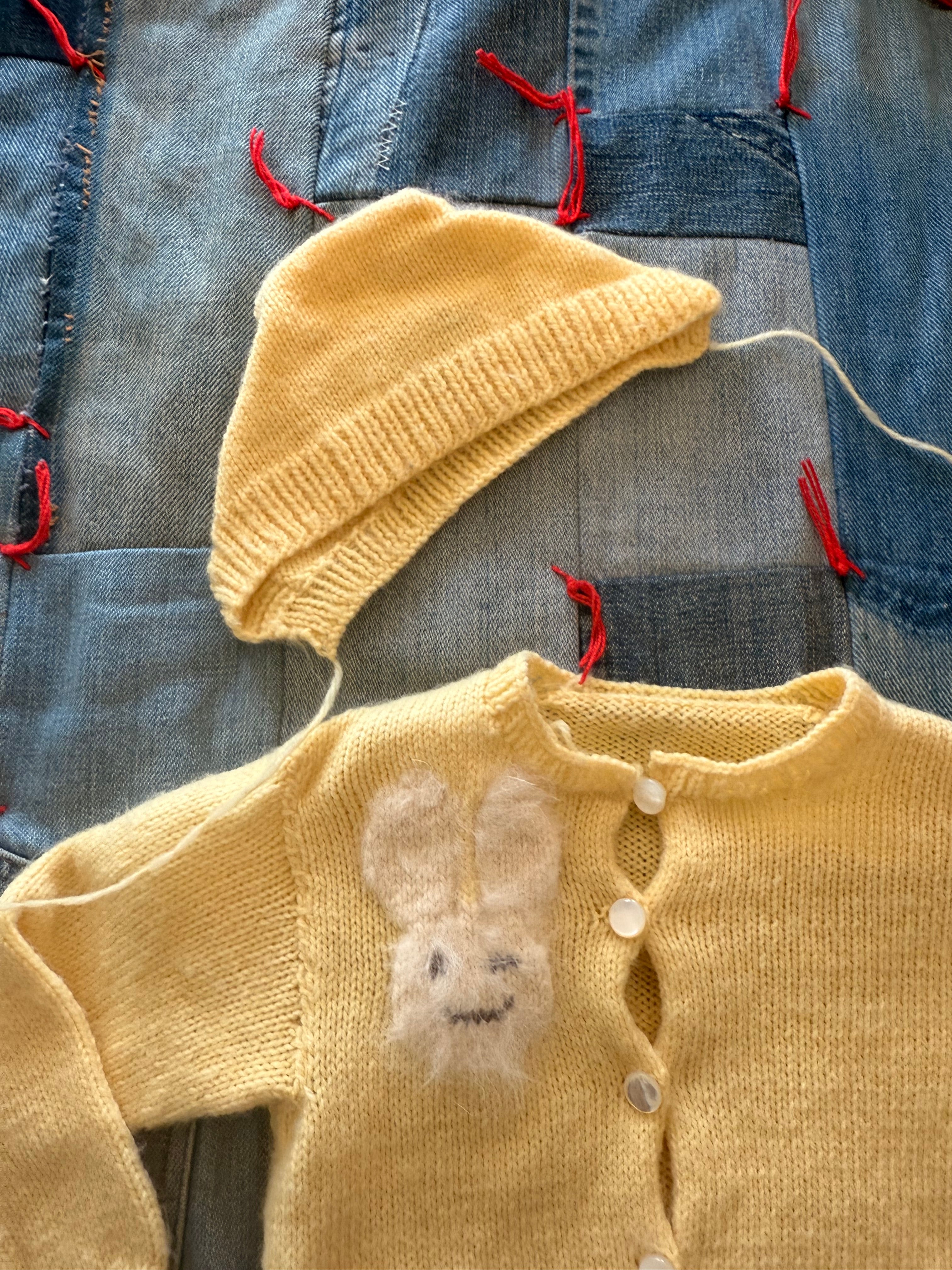 1950s wool baby bunny set