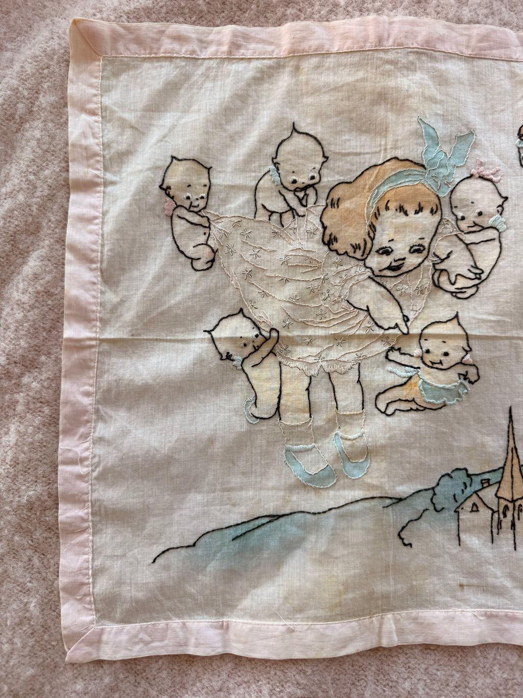 1900s embroidered kewpie handkerchief