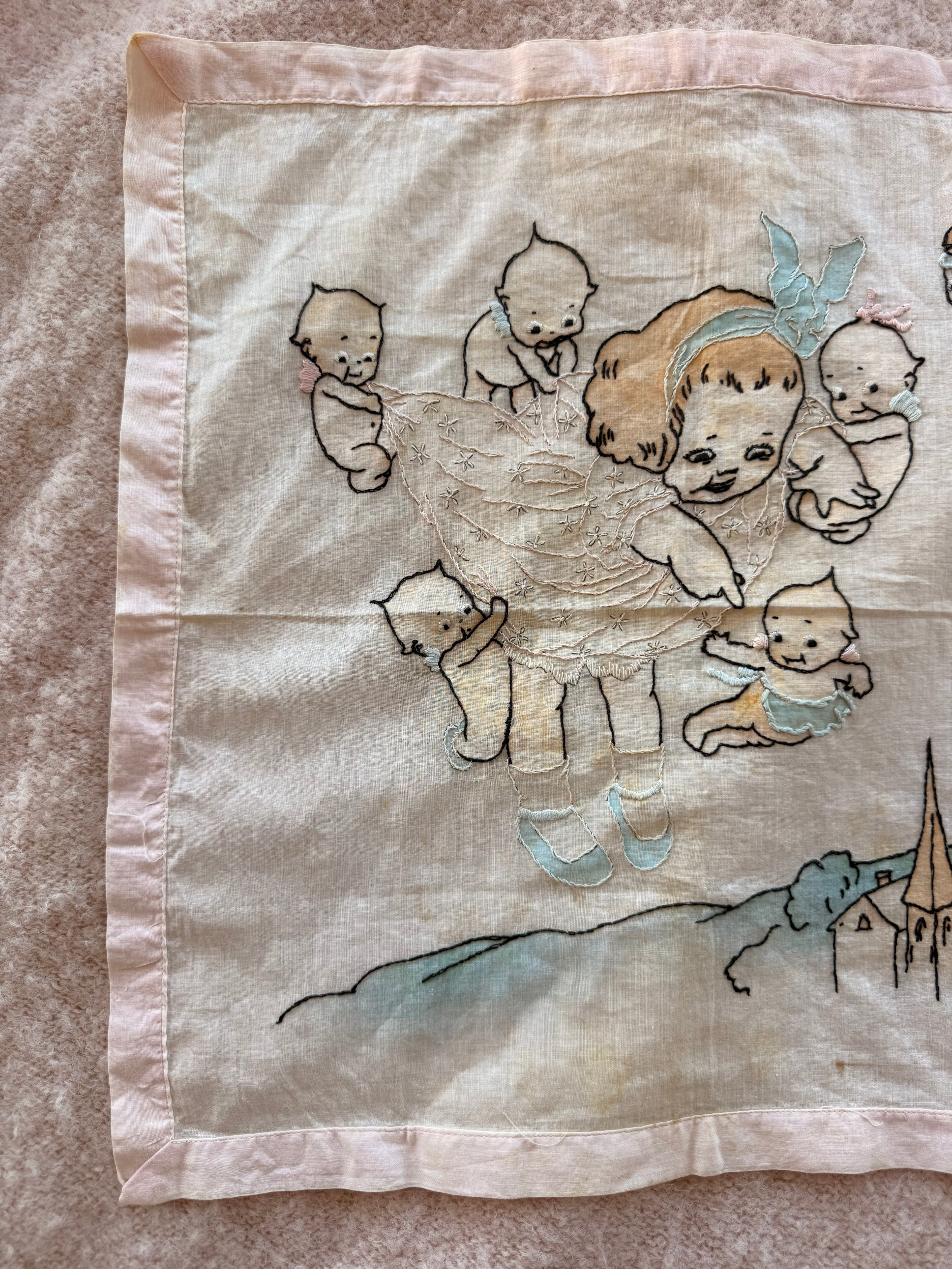 1900s embroidered kewpie handkerchief