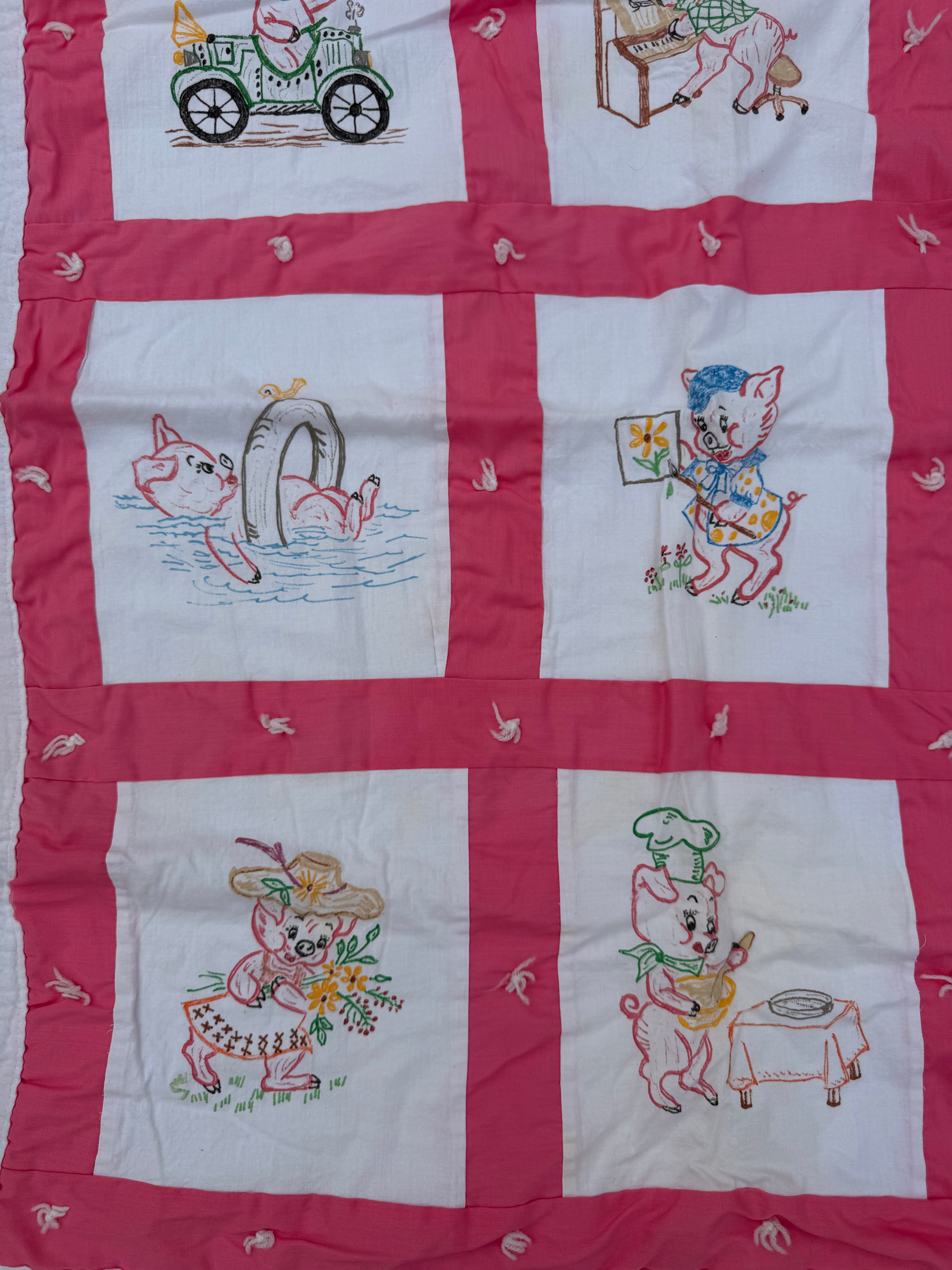 1970s little pigs crib quilt