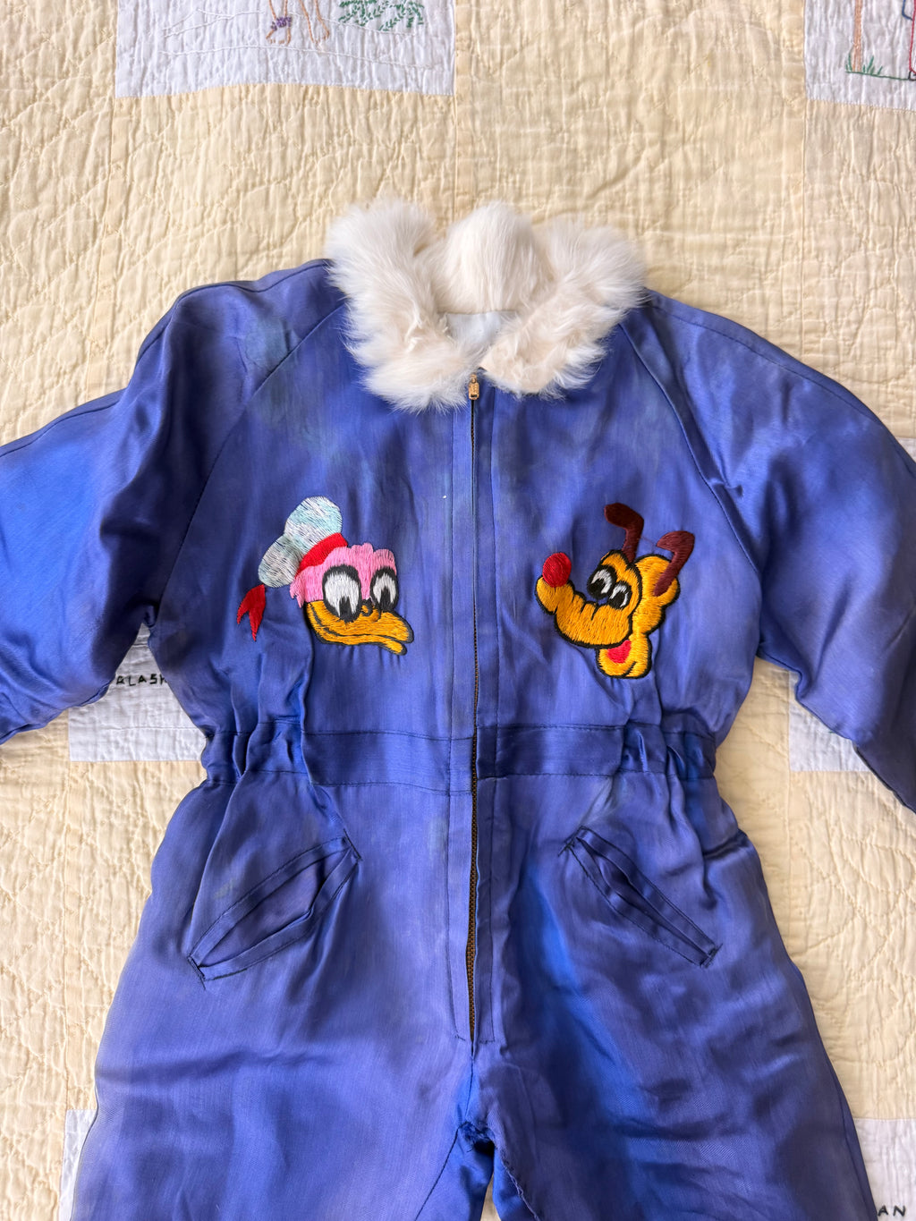 1940s japanese sukajan souvenir snowsuit, pluto & donald duck