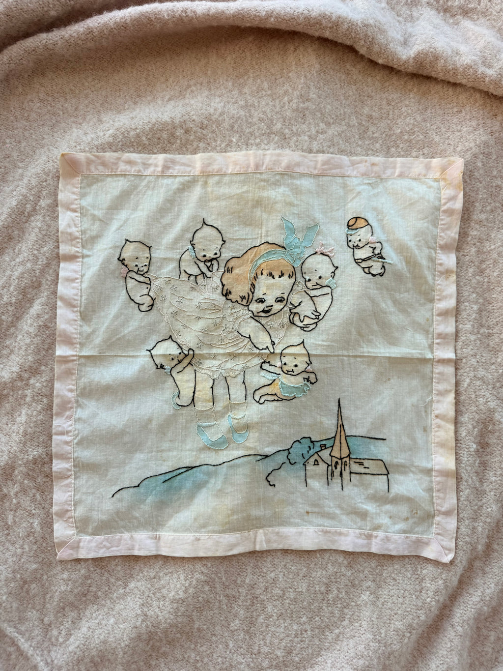 1900s embroidered kewpie handkerchief
