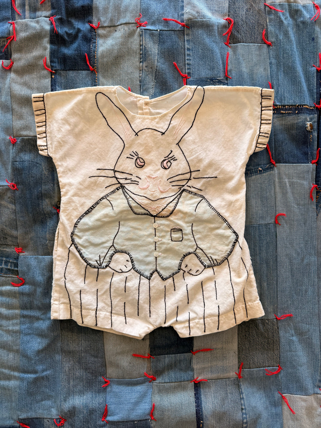 1920s embroidered easter bunny romper
