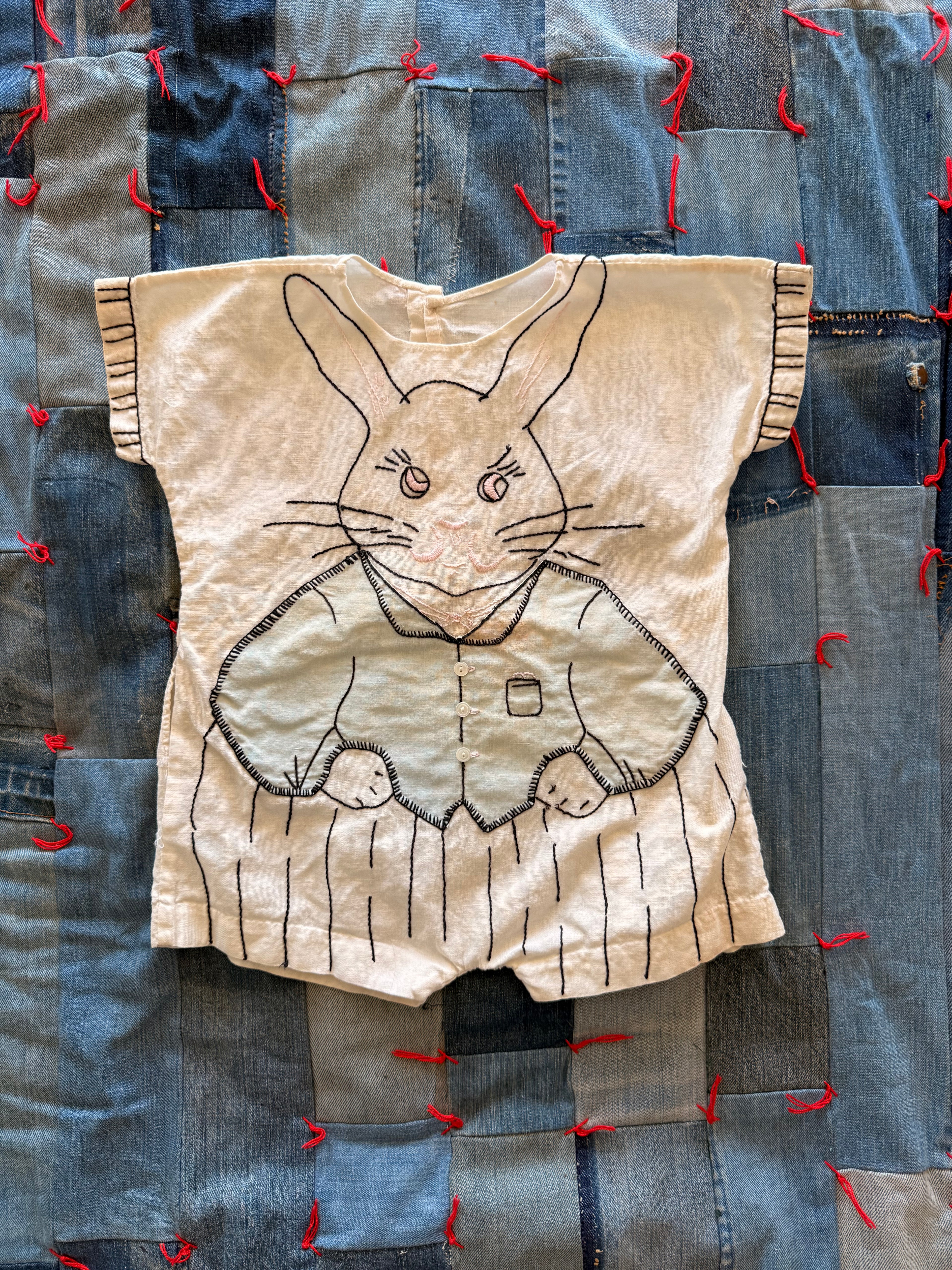 1920s embroidered easter bunny romper