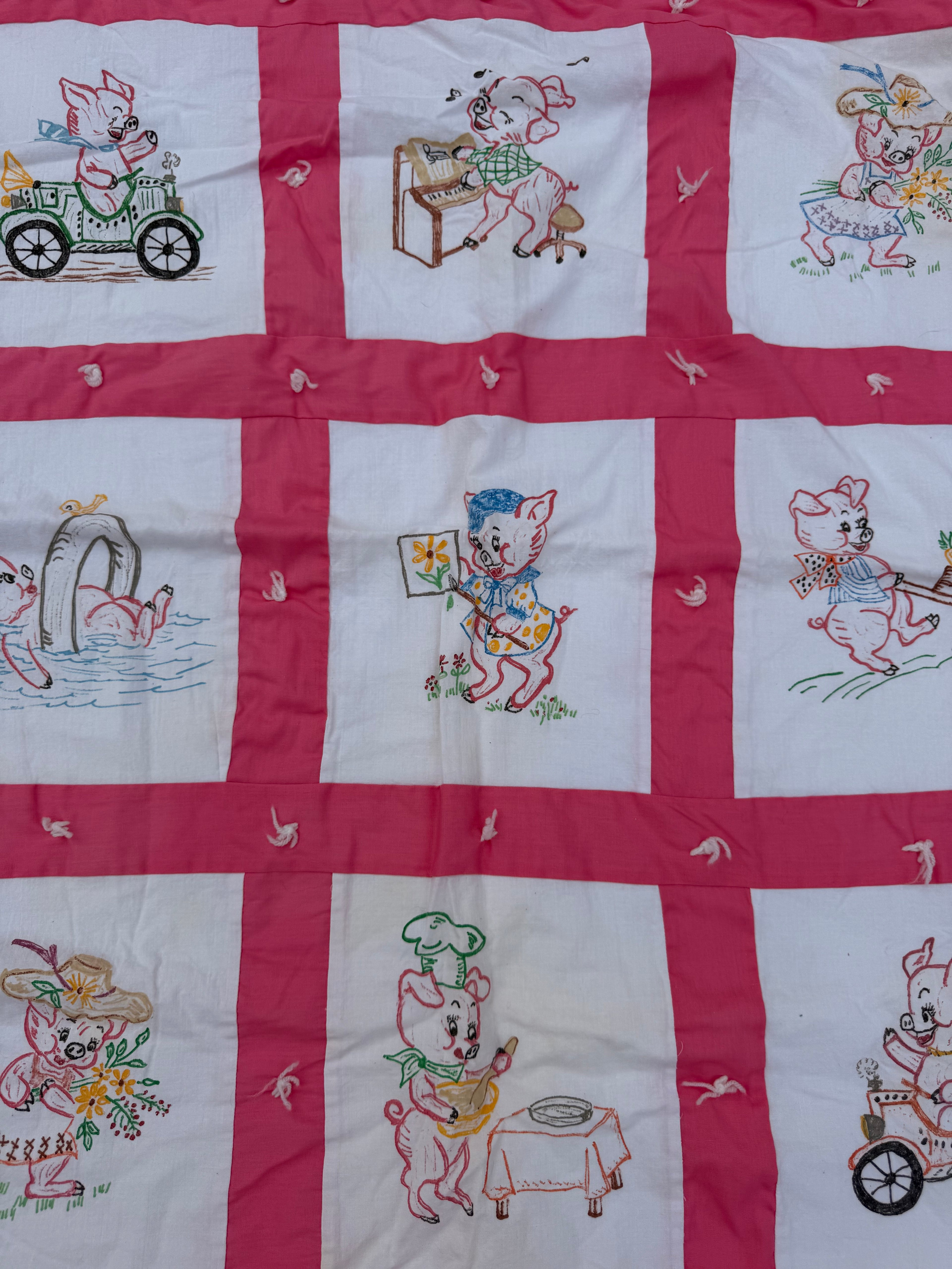 1970s little pigs crib quilt