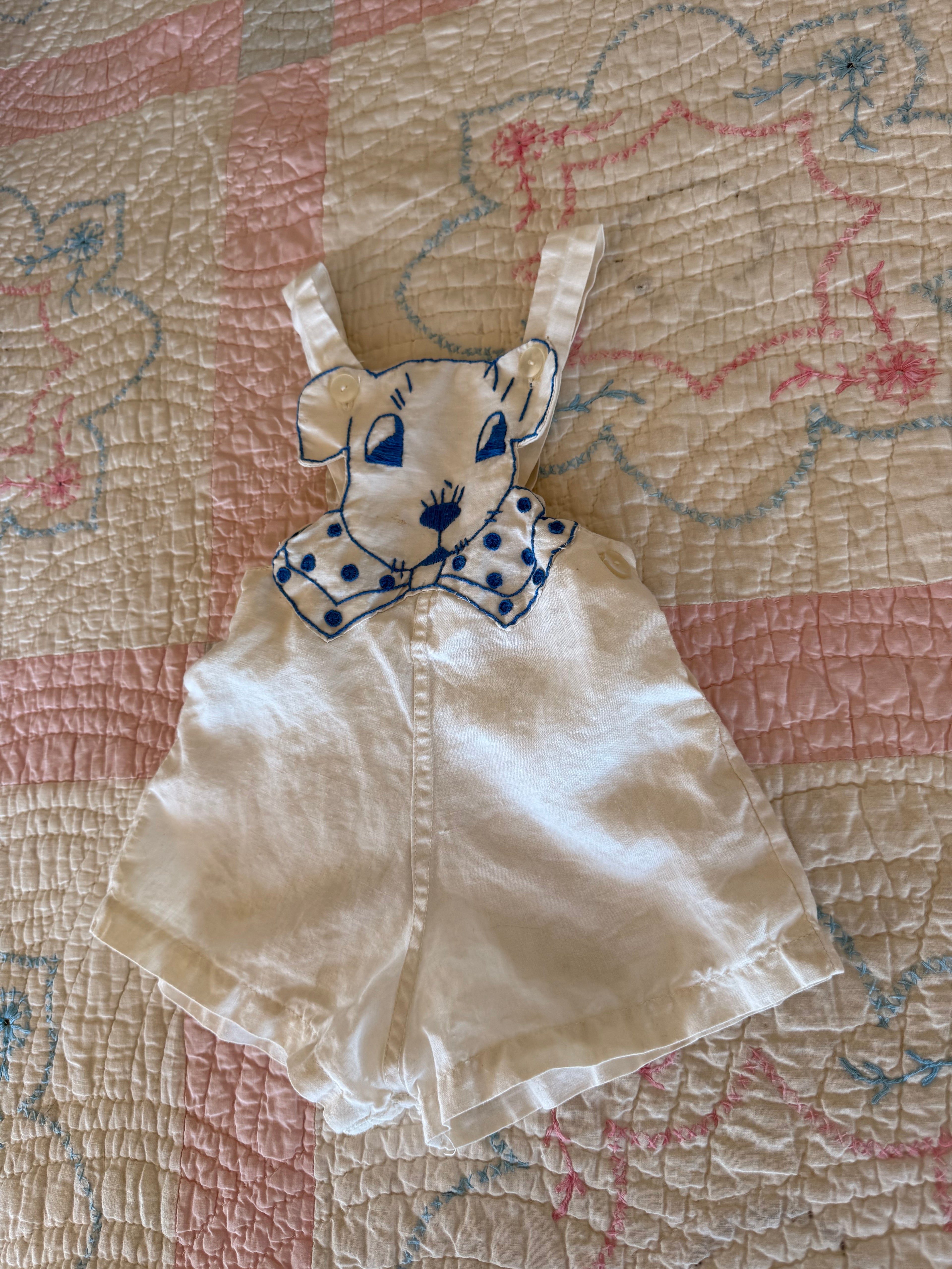 1960s puppy overalls, white