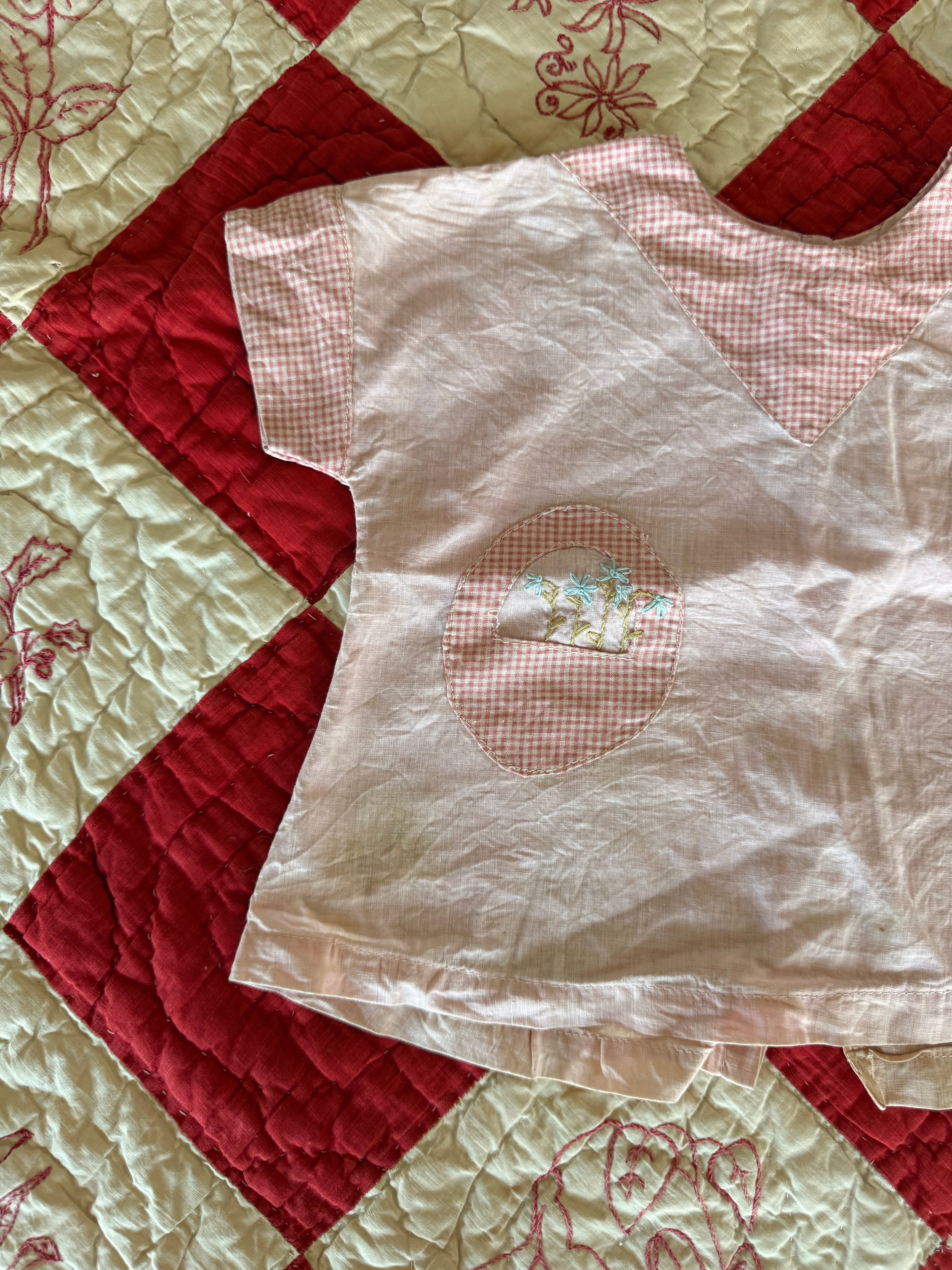 1930s pink blouse with embroidered flowers