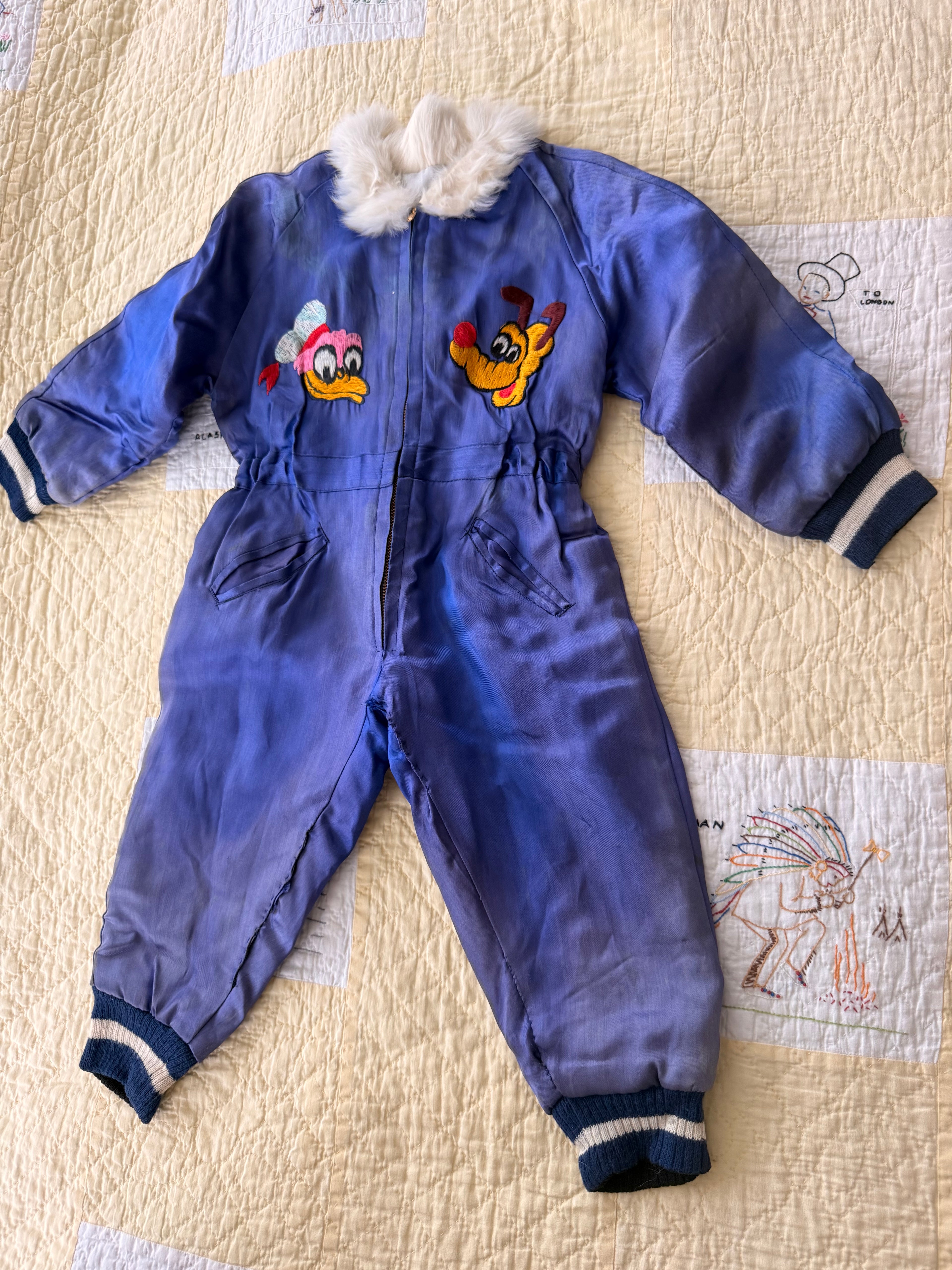 1940s japanese sukajan souvenir snowsuit, pluto & donald duck