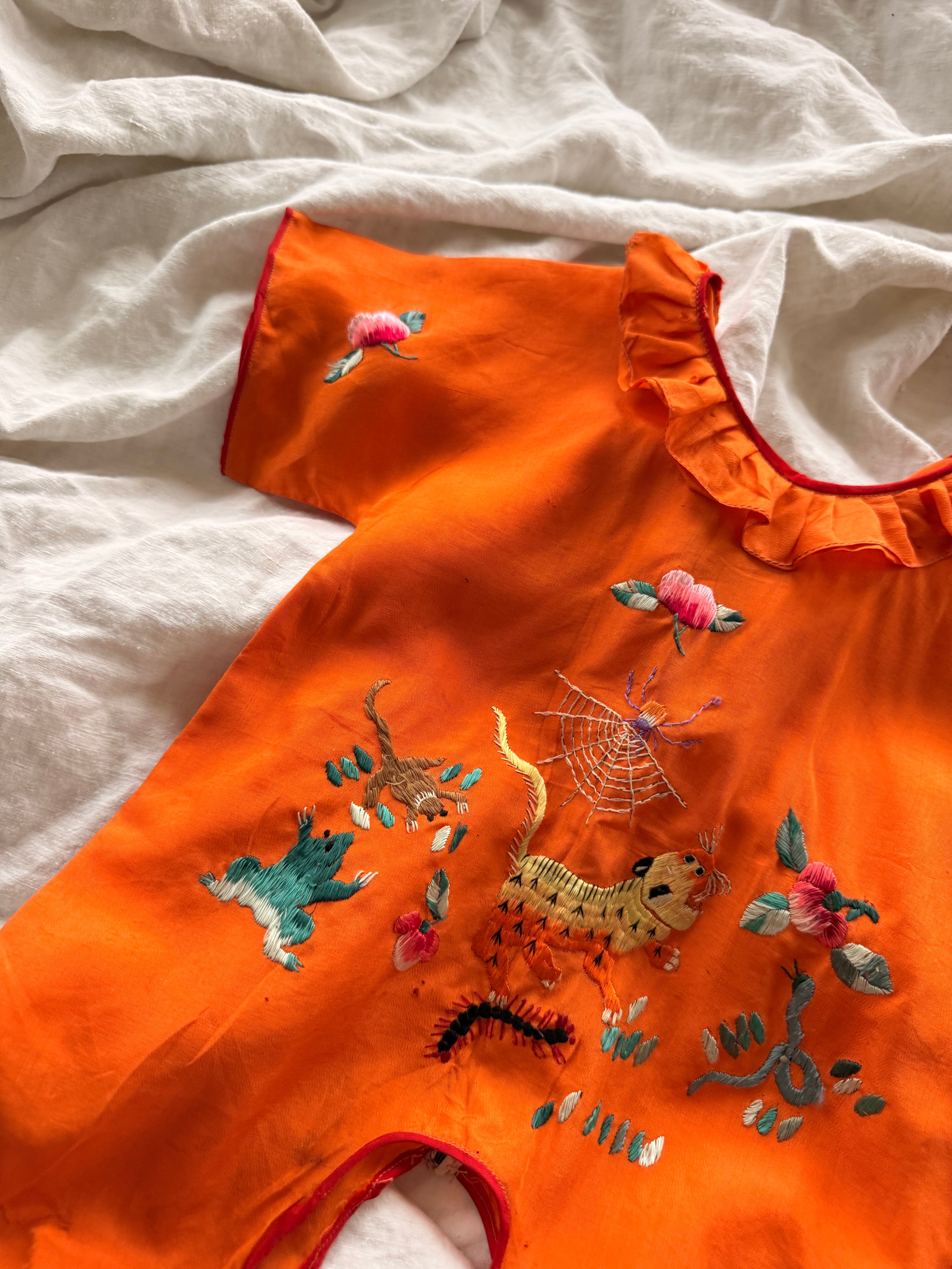 1920s chinese silk animal embroidered romper
