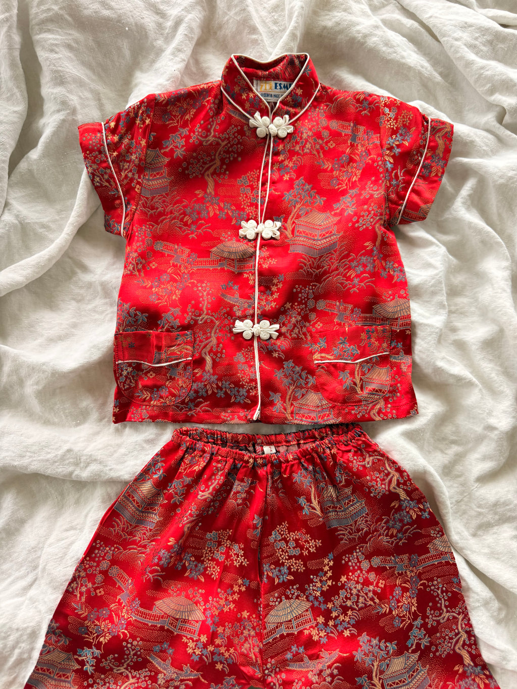 1970s chinese red satin lounge set