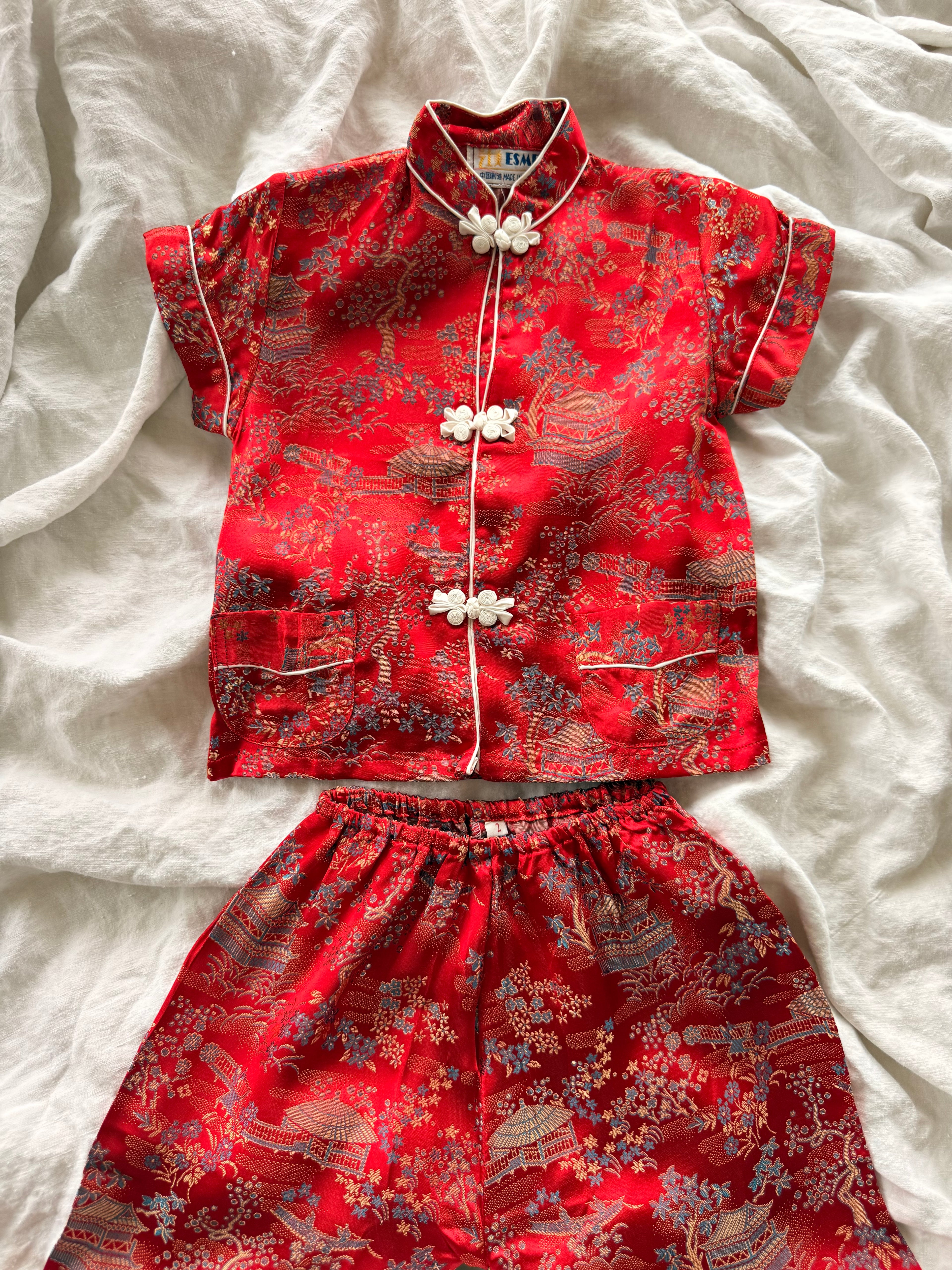 1970s chinese red satin lounge set