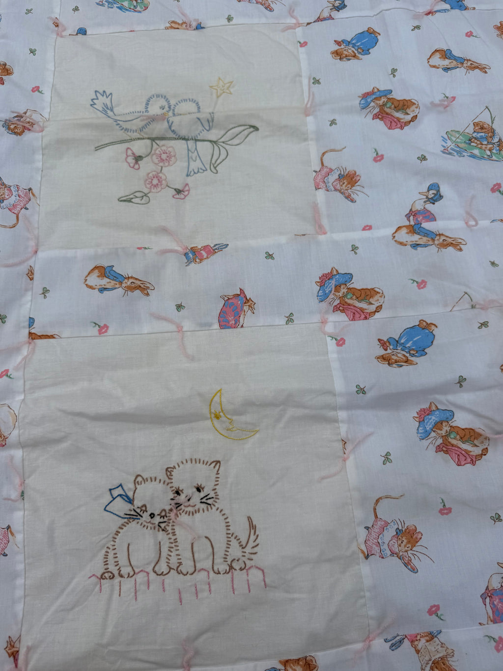 1980s embroidered beatrix potter crib quilt