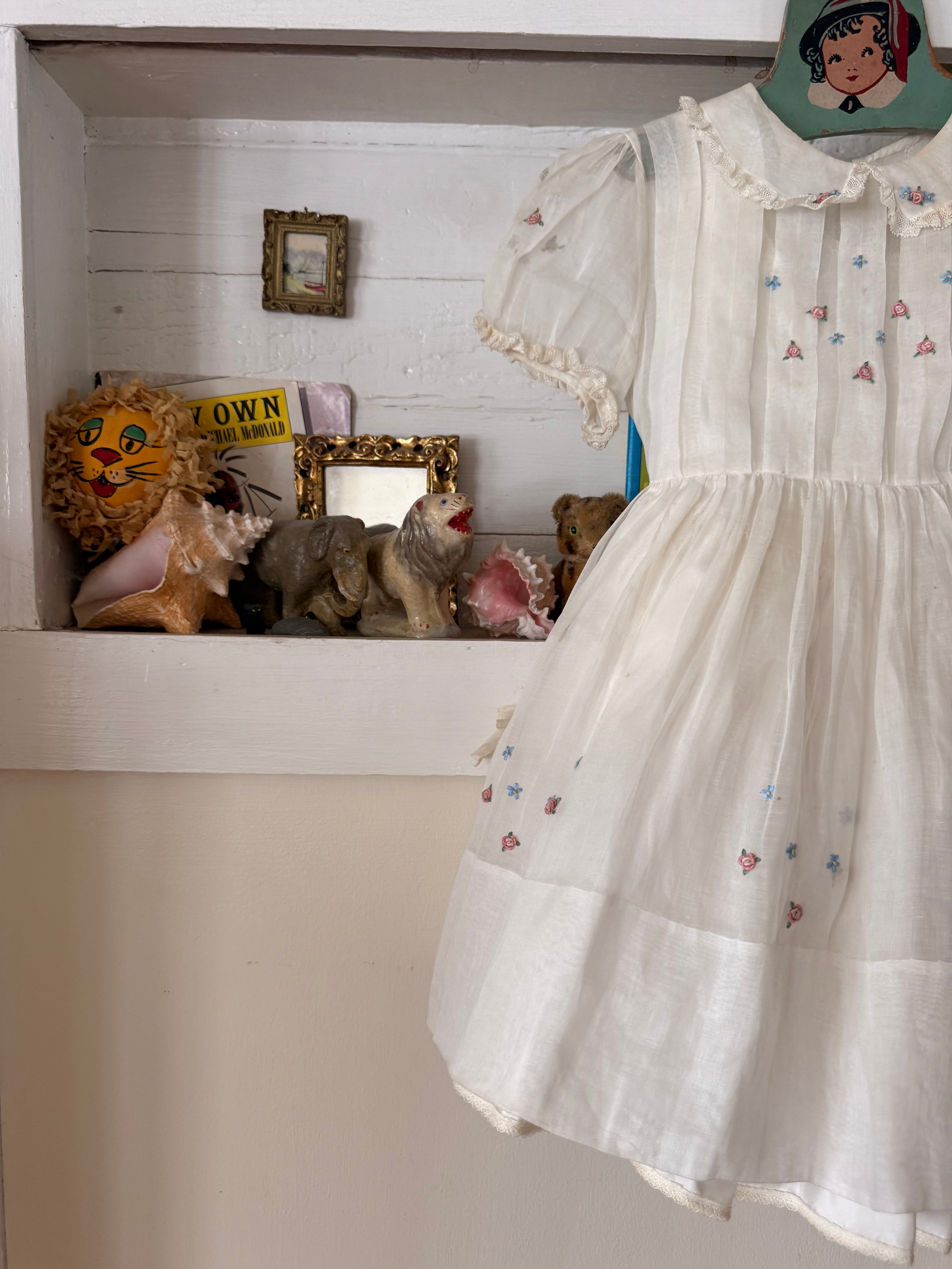 1950s embroidered organdy dress & slip