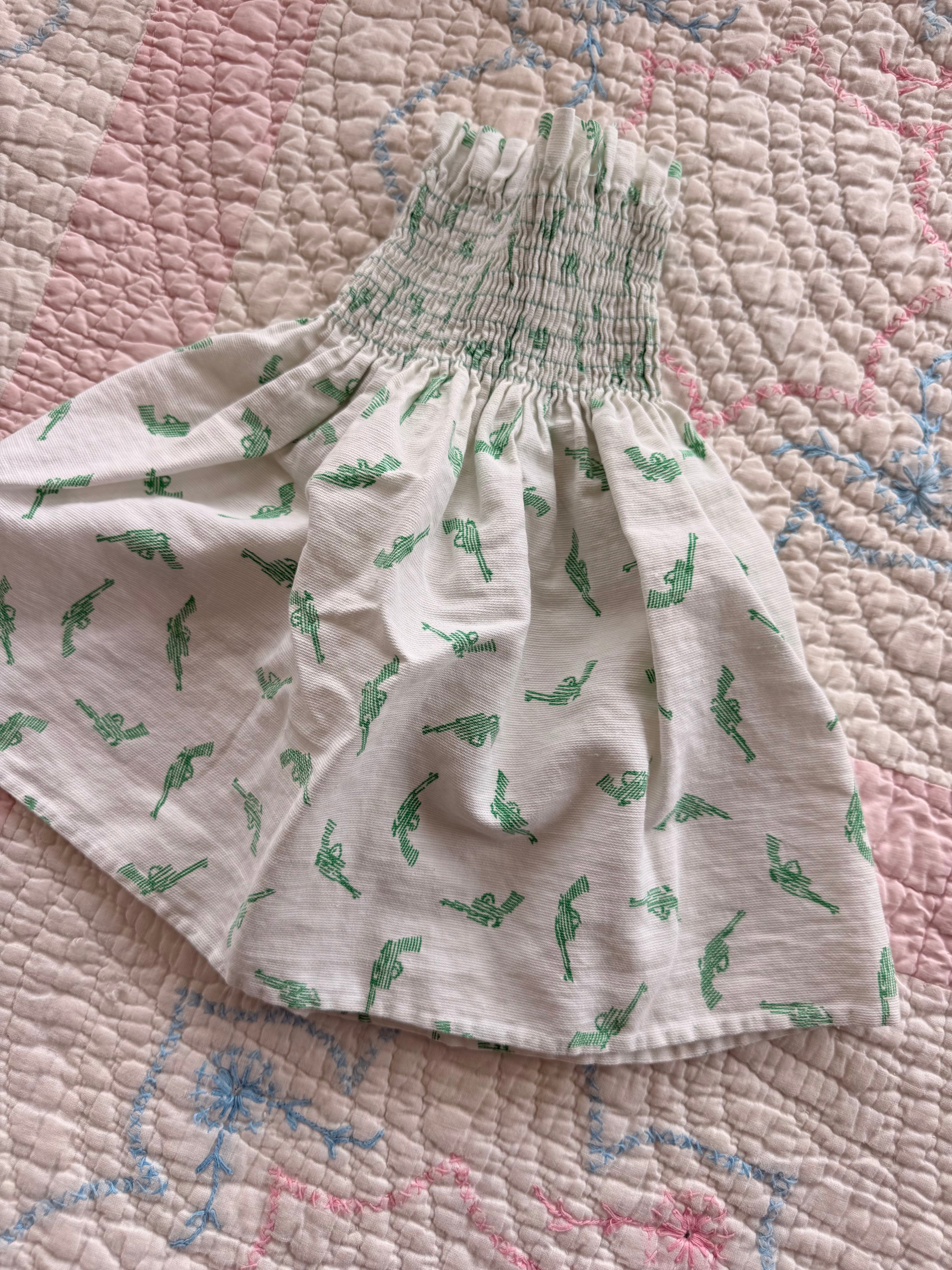 1950s green revolver print smocked set