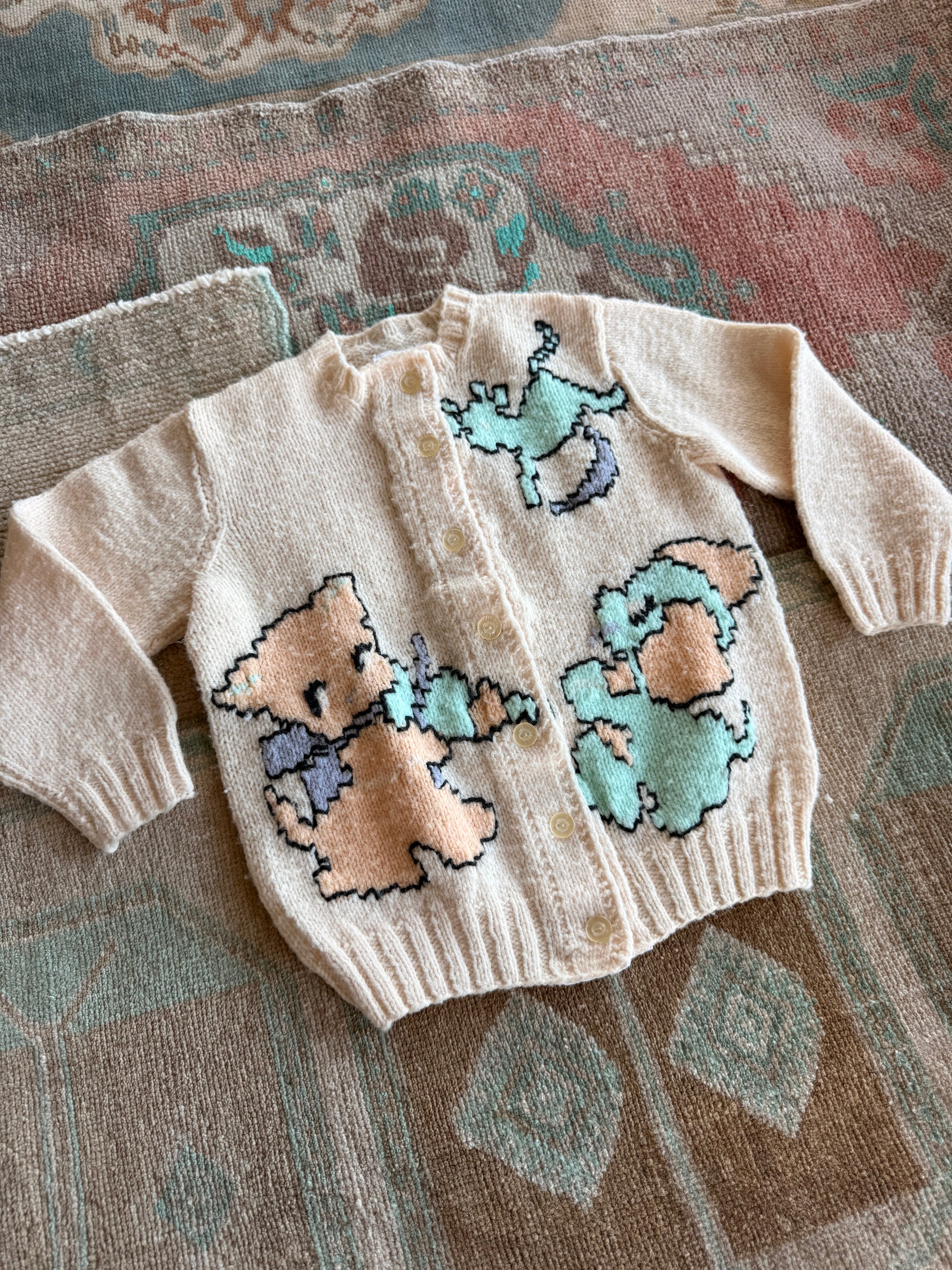 1950s cat & the fiddle hand knit wool cardigan