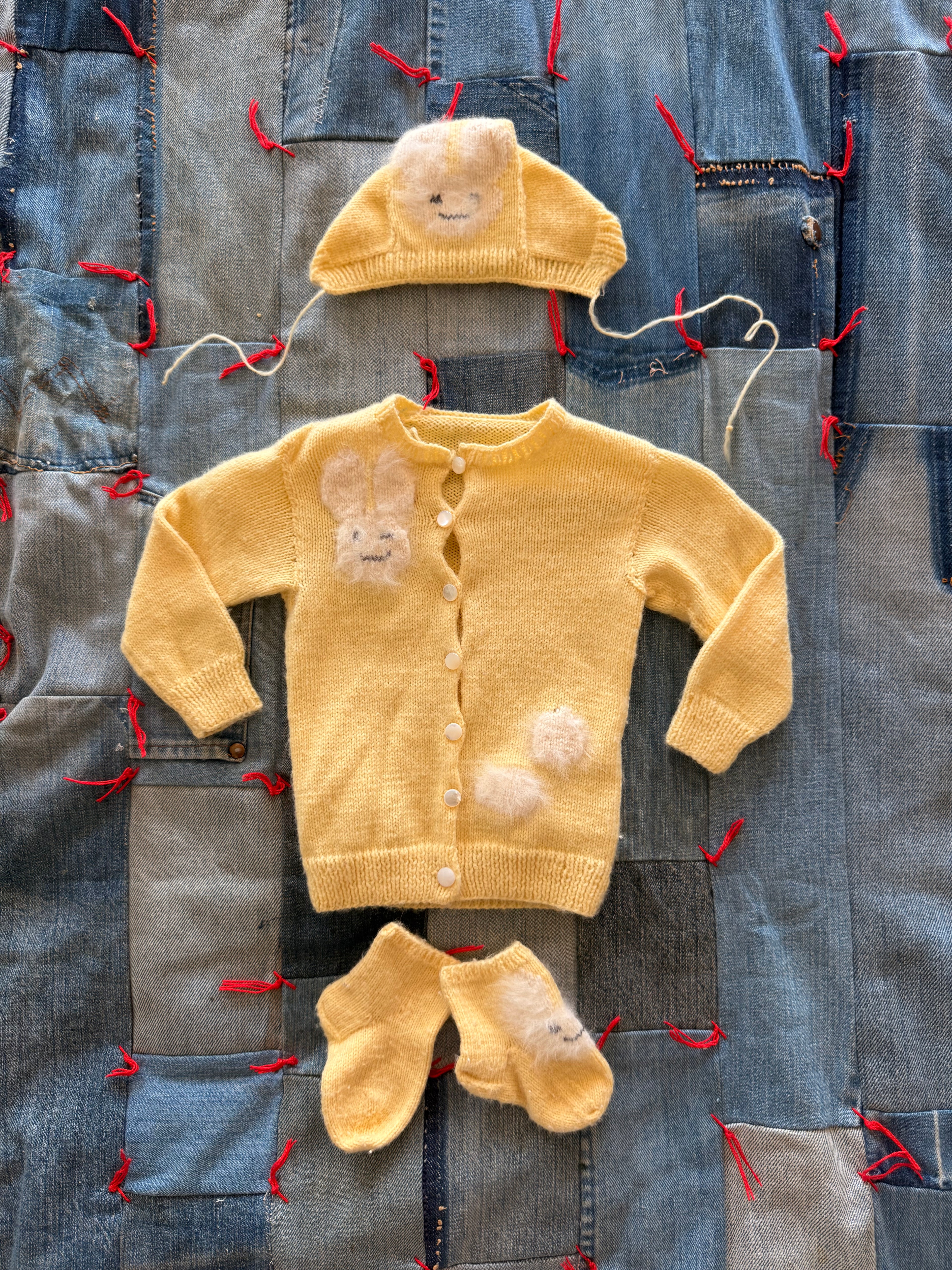 1950s wool baby bunny set